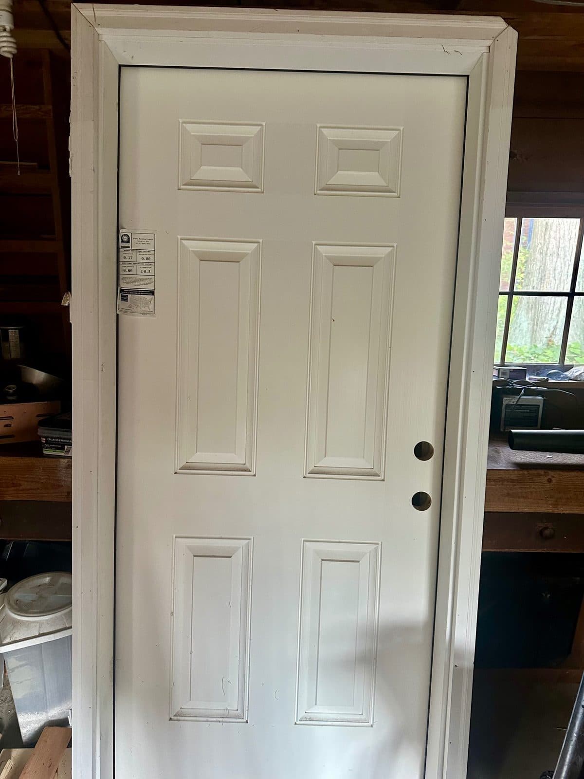 36 in. x 80 in. 6-Panel Smooth Left Hand Inswing Primed Fiberglass Prehung Front Door with 6-9/16" Frame and Brickmould 2