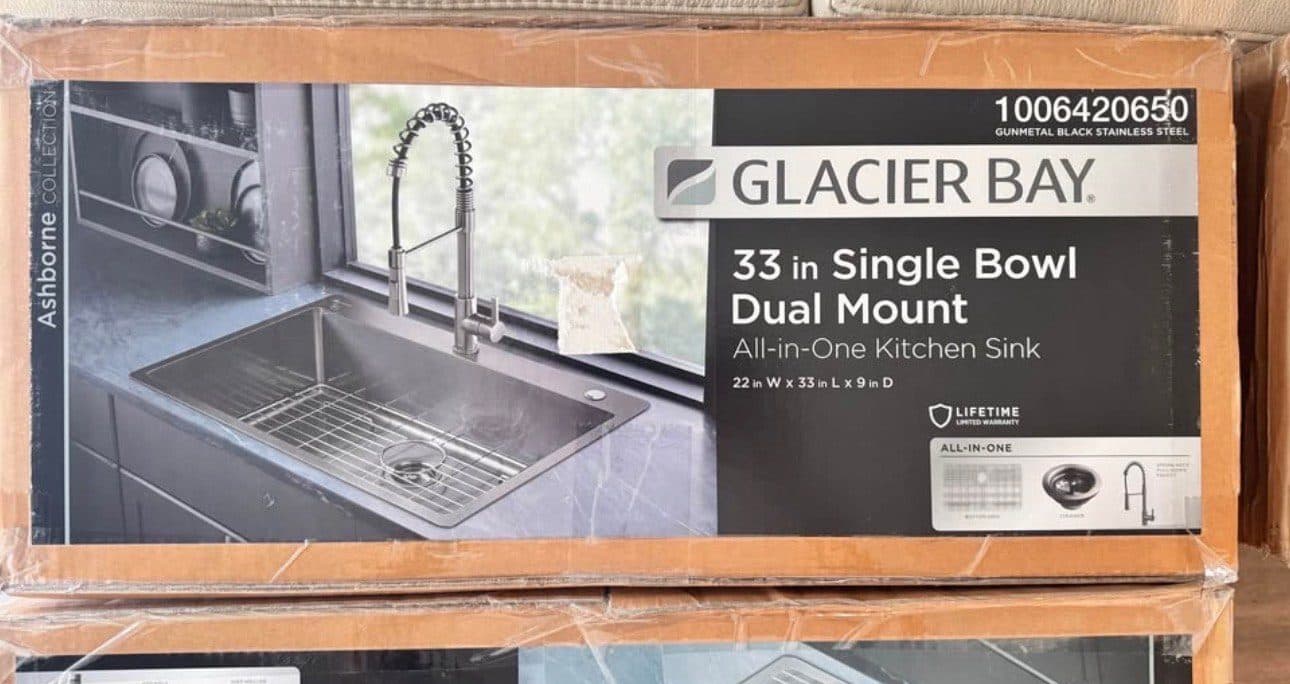 Glacier Bay 33 in. Single Bowl Dual Mount All-in-One Kitchen Sink - Gunmetal Black Stainless Steel 2