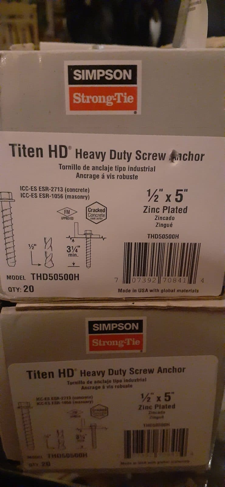 Simpson Strong-Tie Titen HD Heavy Duty Screw Anchor 1/2" x 5" (Box of 20)
