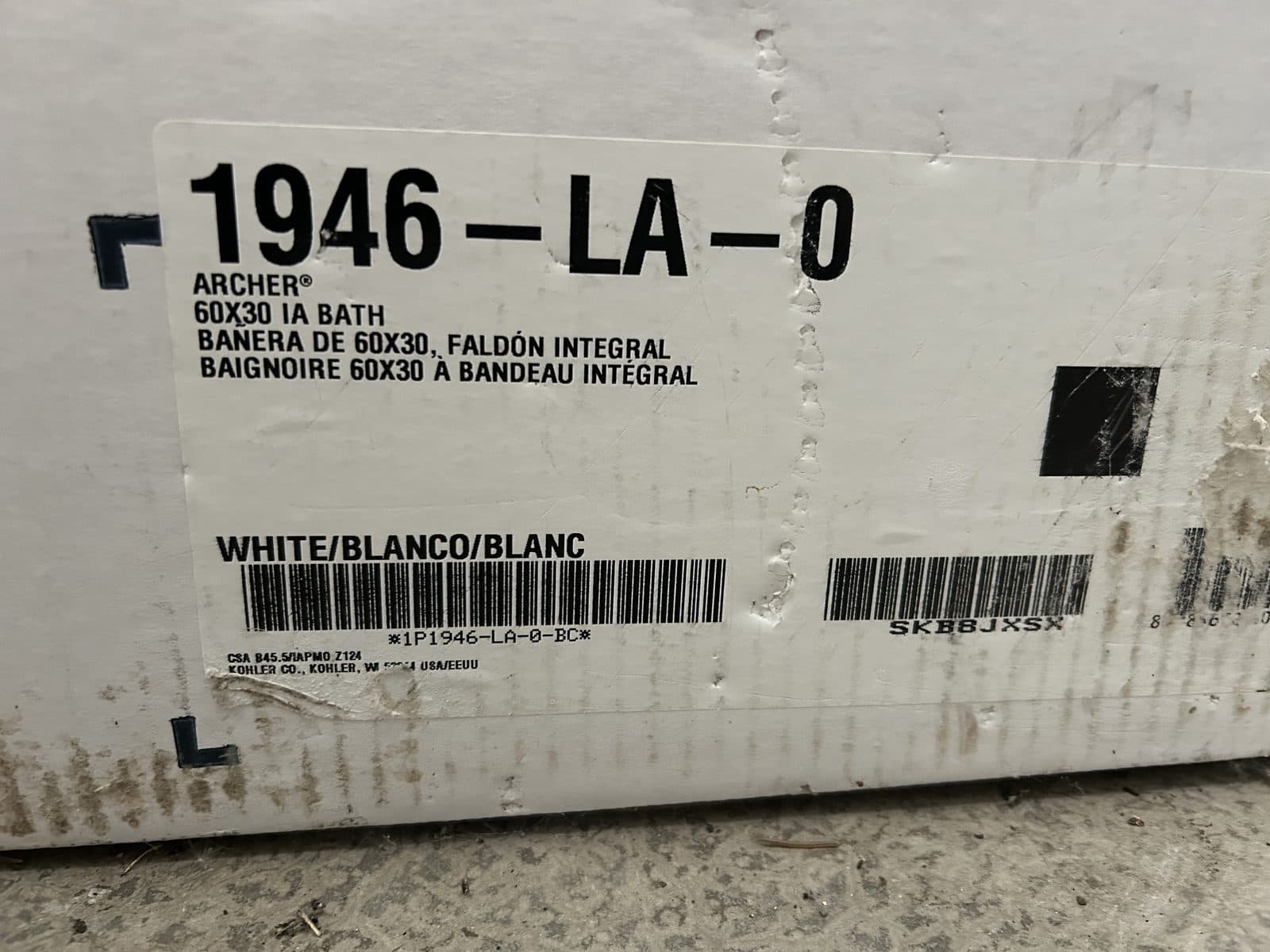 Kohler Archer 60x30 alcove tub, left drain 3