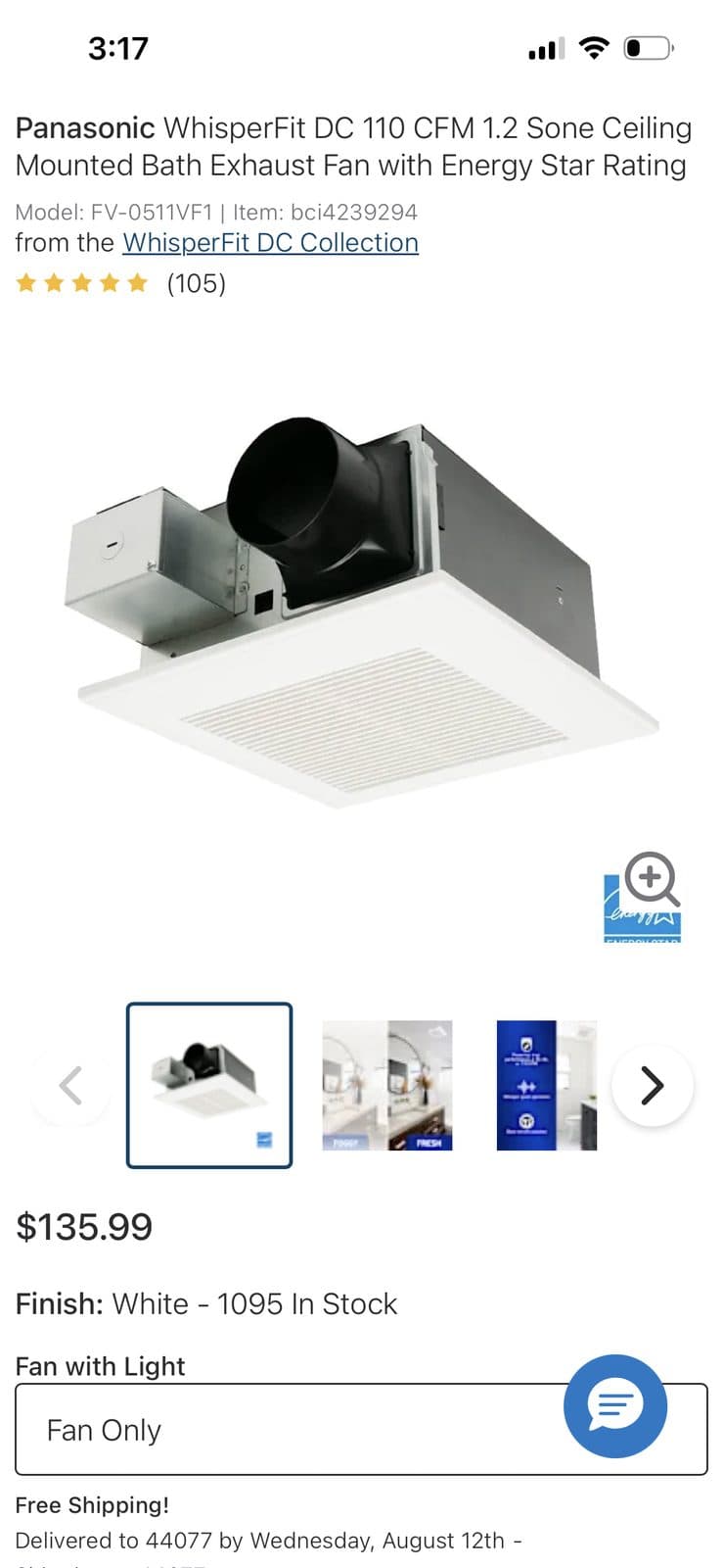 Panasonic WhisperFit Ventilating Fan