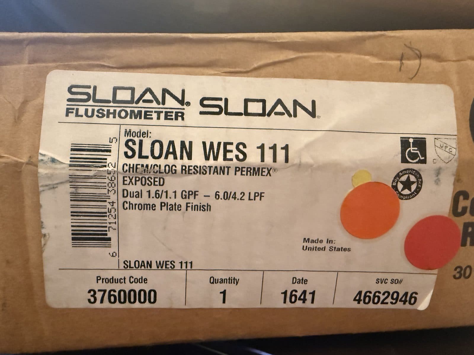 Sloan WES 111 Dual-Flush Commercial Flushometer – 3760000 – New Open Box