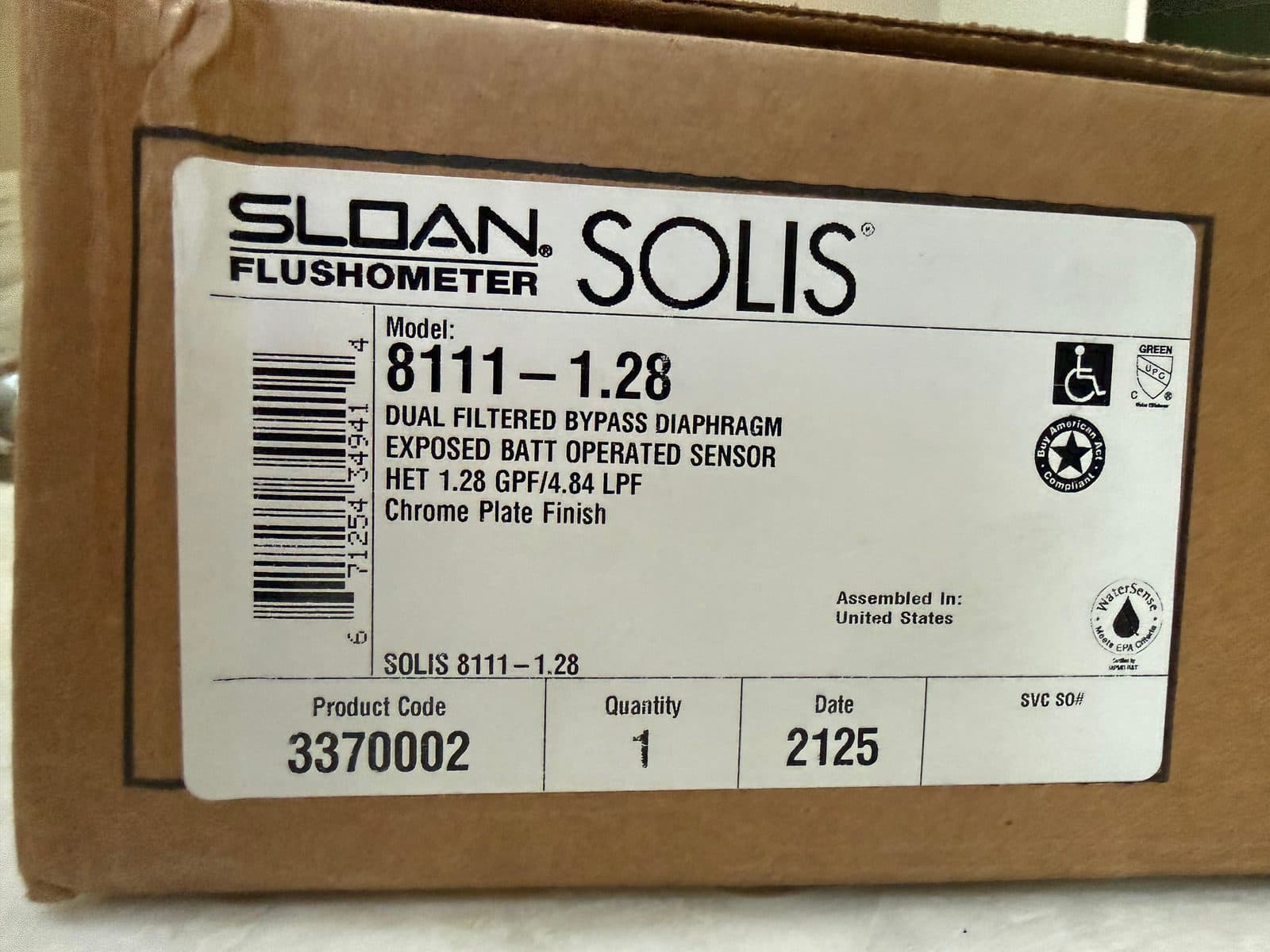 2 Sloan SOLIS 8111-1.28 Automatic Sensor Flushometers – 3370002 – New Open Box 5