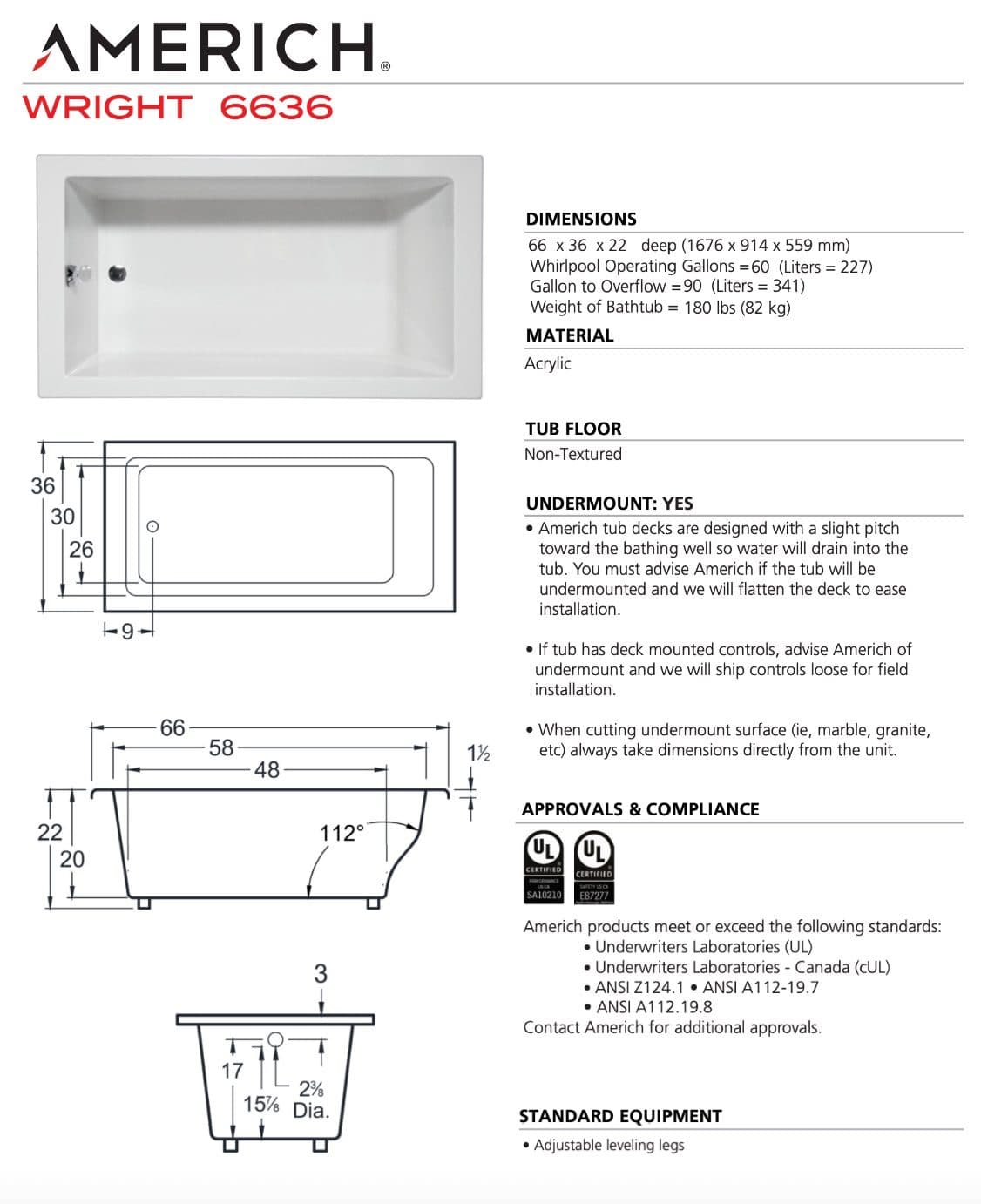 Brand new Americh Alcove acrylic Bathtub - left drain 4
