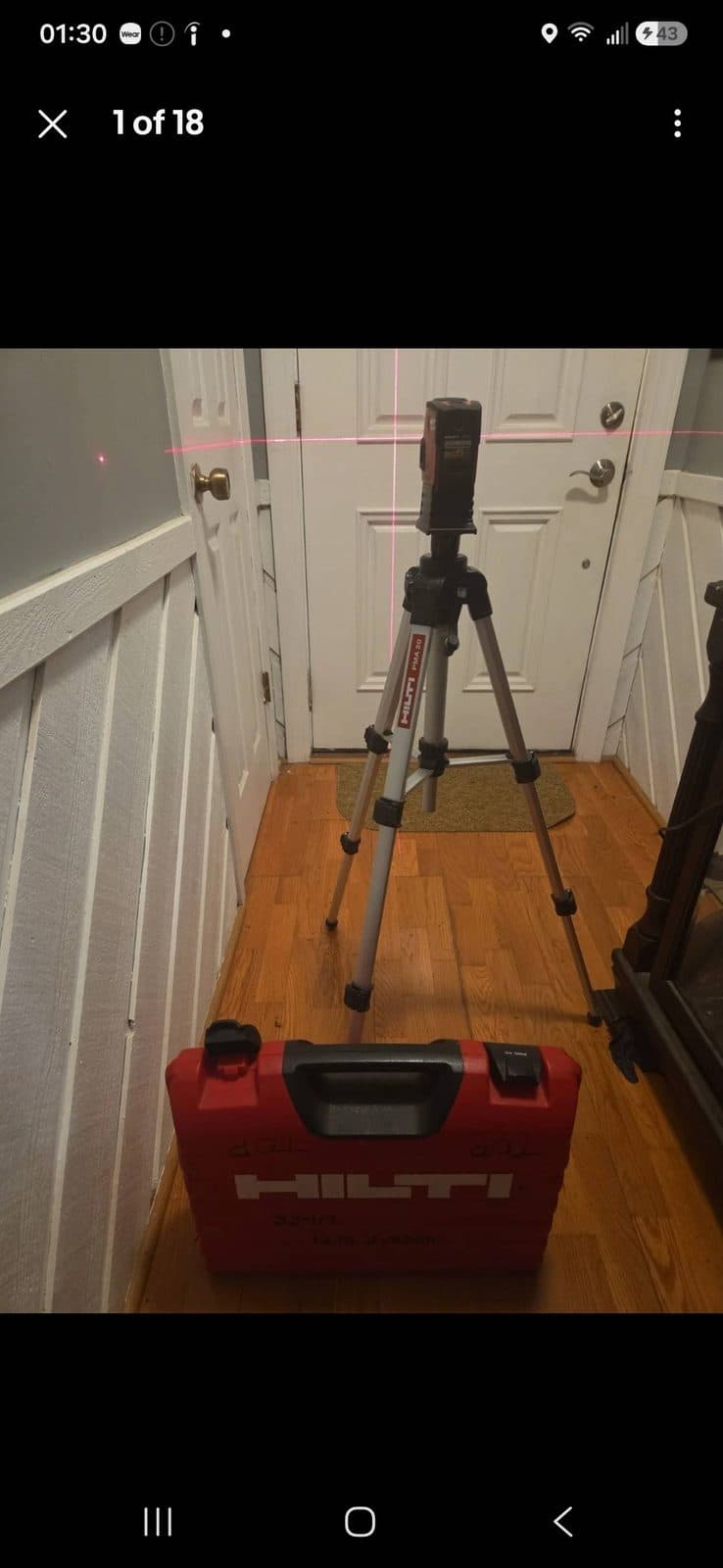 Hilti PMC46 Crossbeam Laser w/ Tripod, Mounting Brace, Manual, & Hard Case