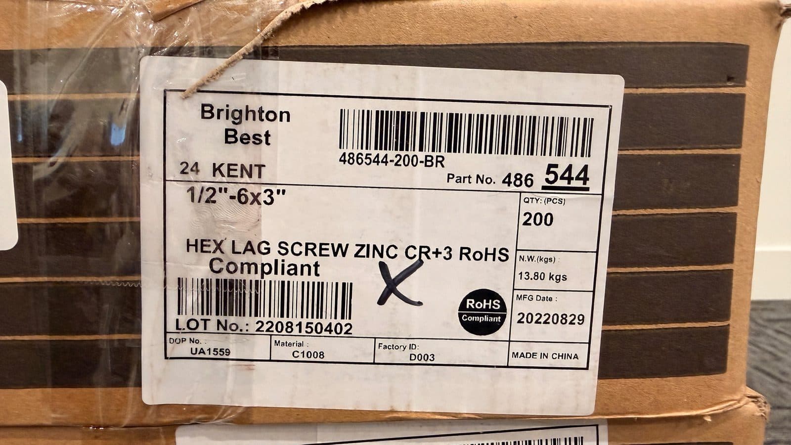 1/2” - 6X3” Hex Lag Screw Low Carbon Zinc cr+3 