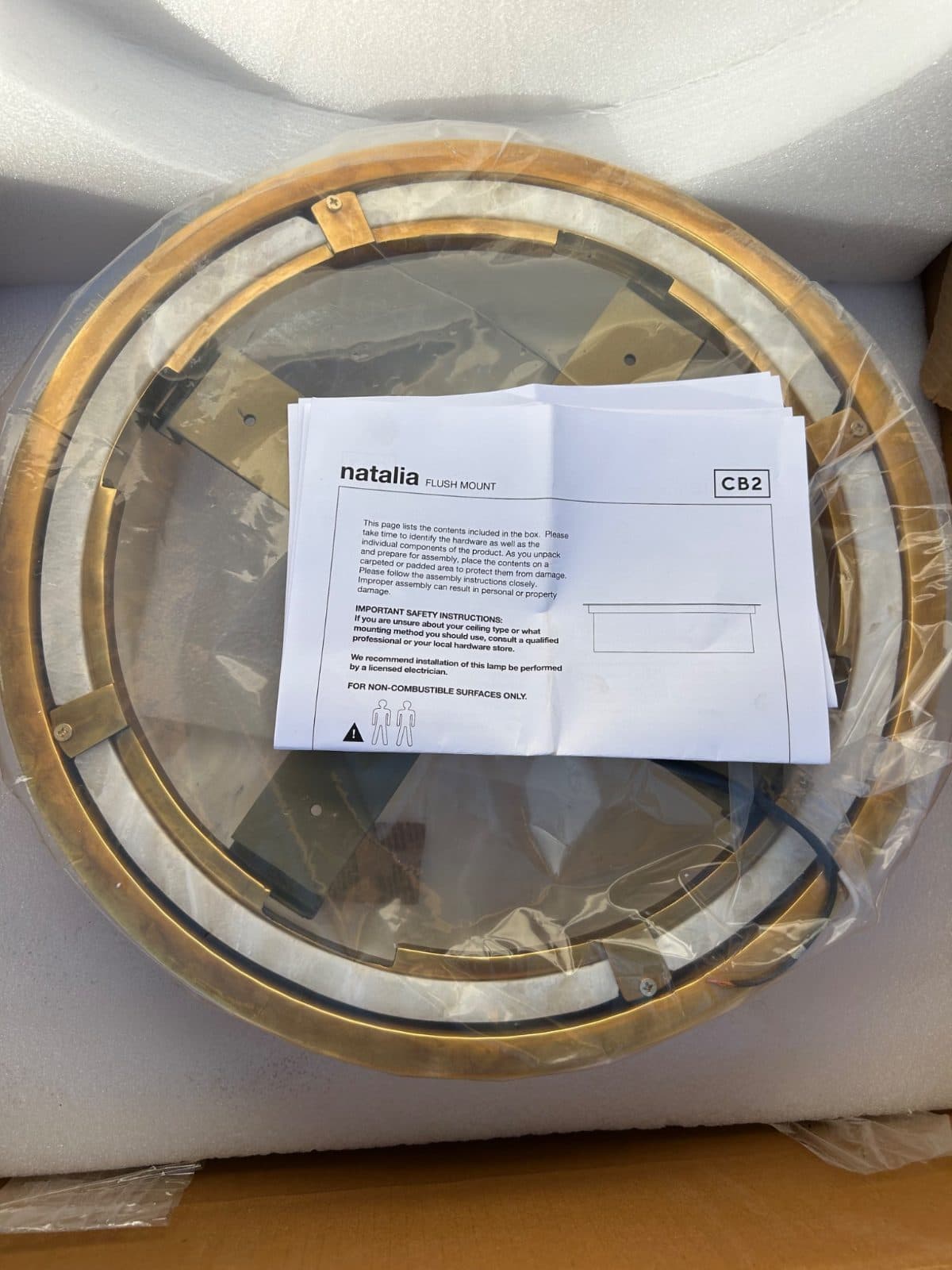 CB2 Natalia Onyx & Aged Brass Flush Mount Light – New / Never Installed 3