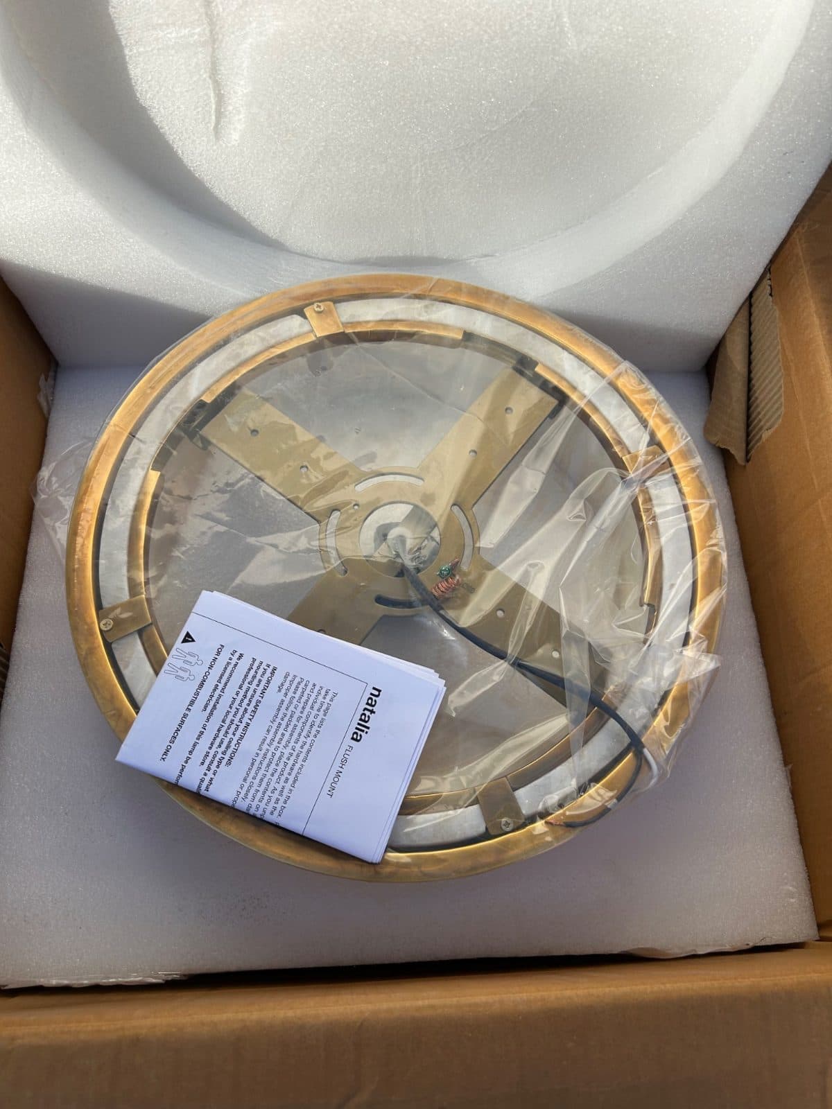 CB2 Natalia Onyx & Aged Brass Flush Mount Light – New / Never Installed 4