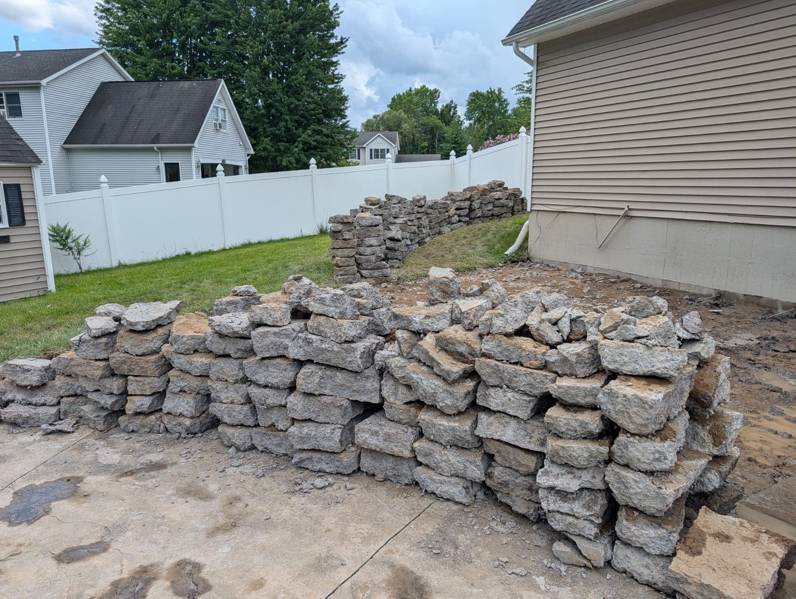 Large amount of concrete chunks from patio demolition.