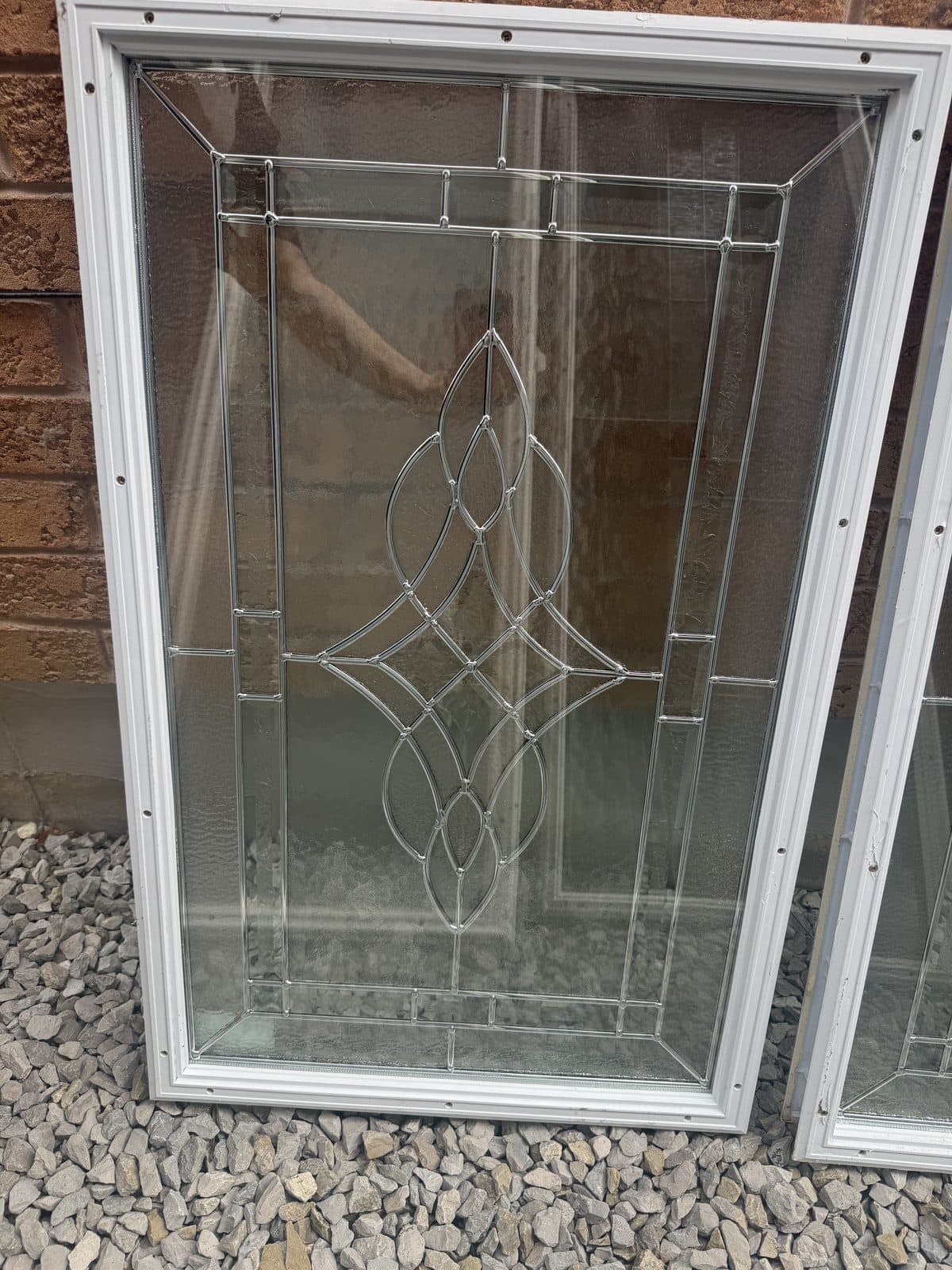 Pair of Decorative Leaded Glass Window Inserts – 24” × 38” 2