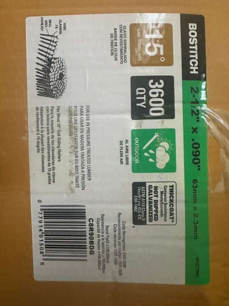 10800x Bostitch 2.5in Coil Siding Nails NEW - Mastic 2
