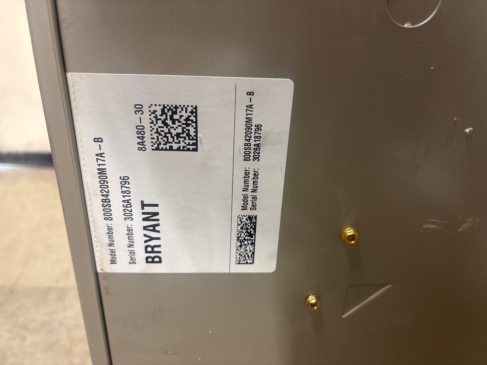 Never-comissioned Bryant 90K BTU furnace 2