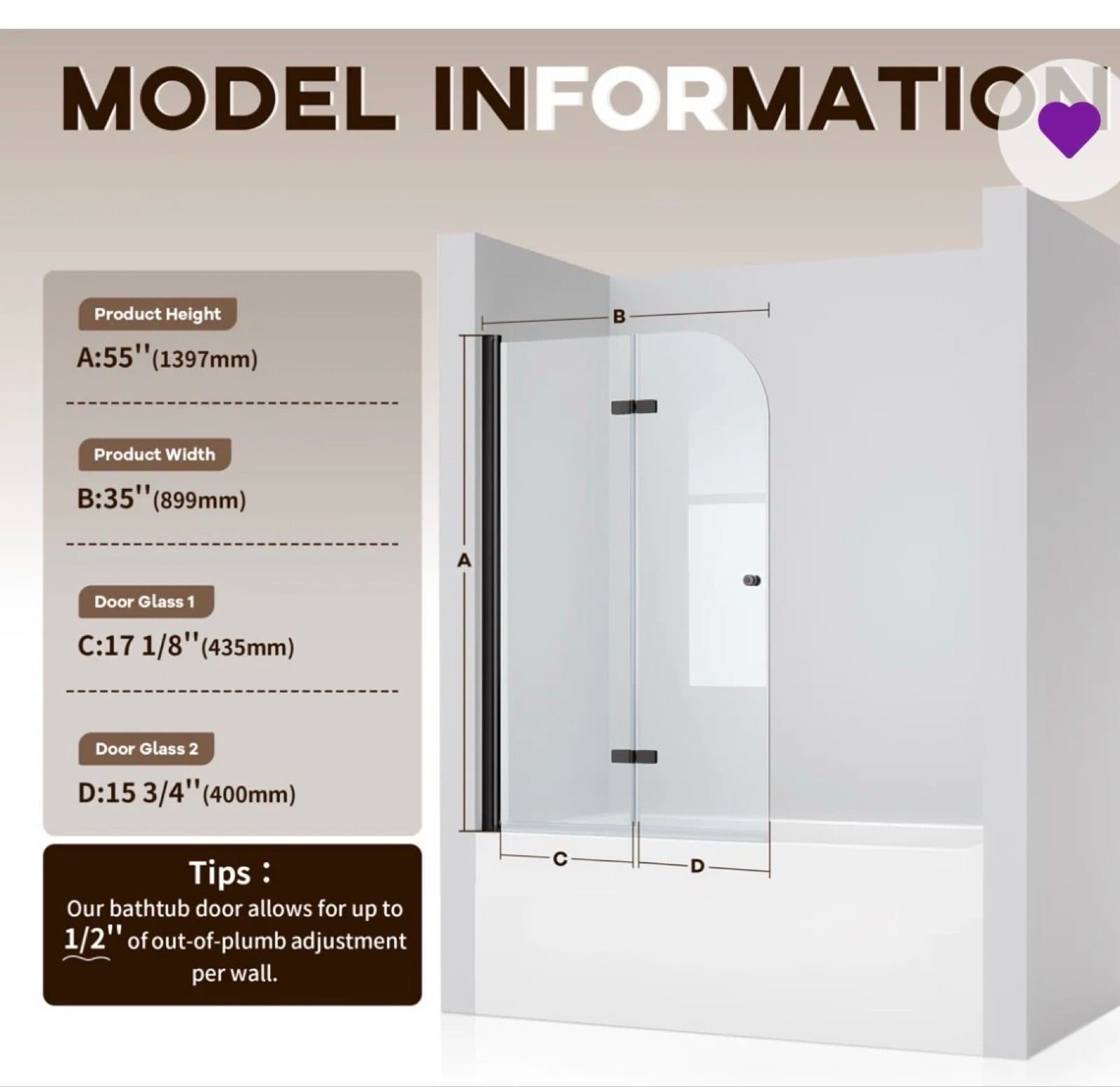 Glass Shower Tub Frameless Glass Folding Door 3