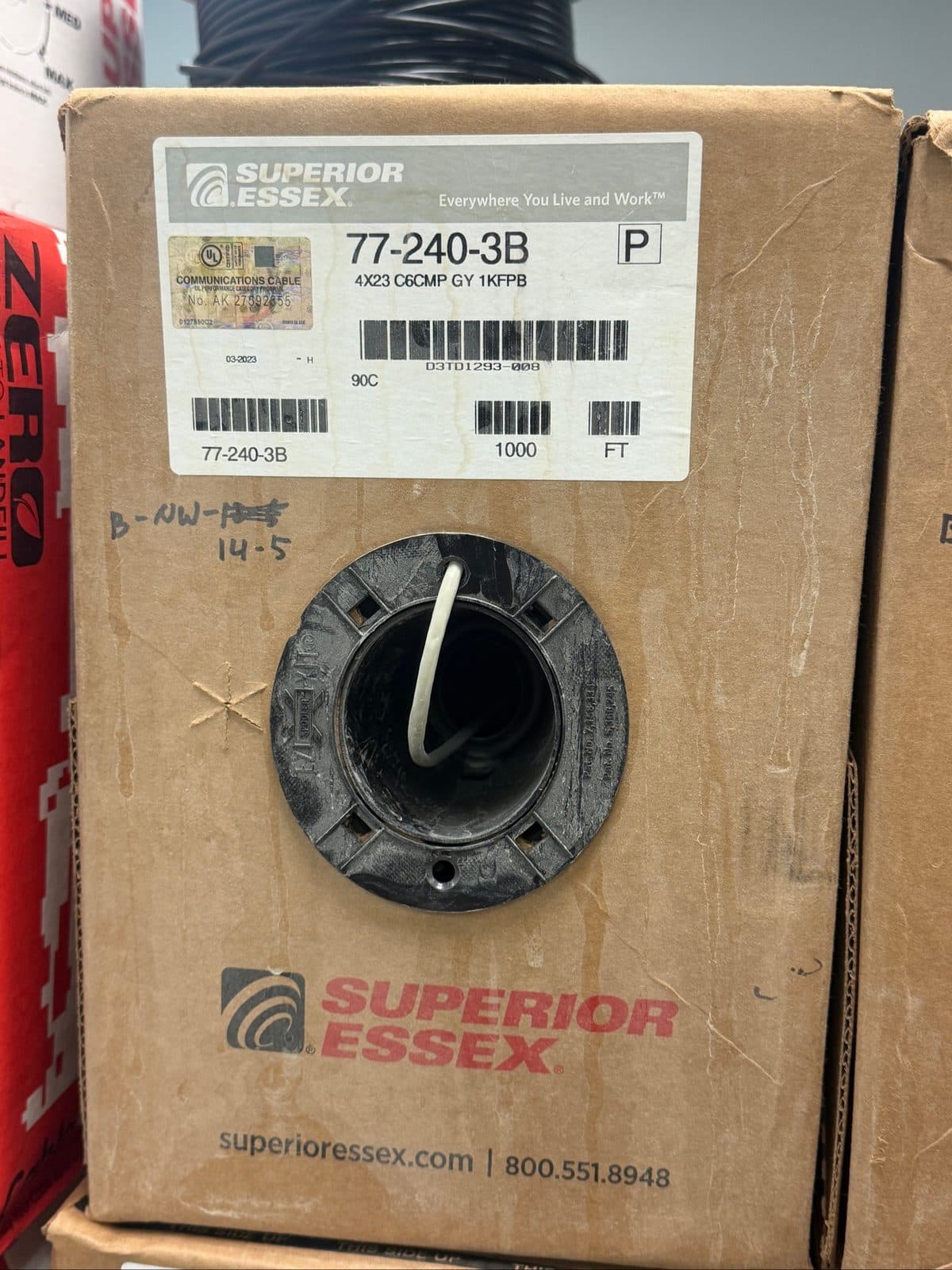 Superior Essex 77-240-3B CAT6 Plenum Cable 1000FT Gray - New