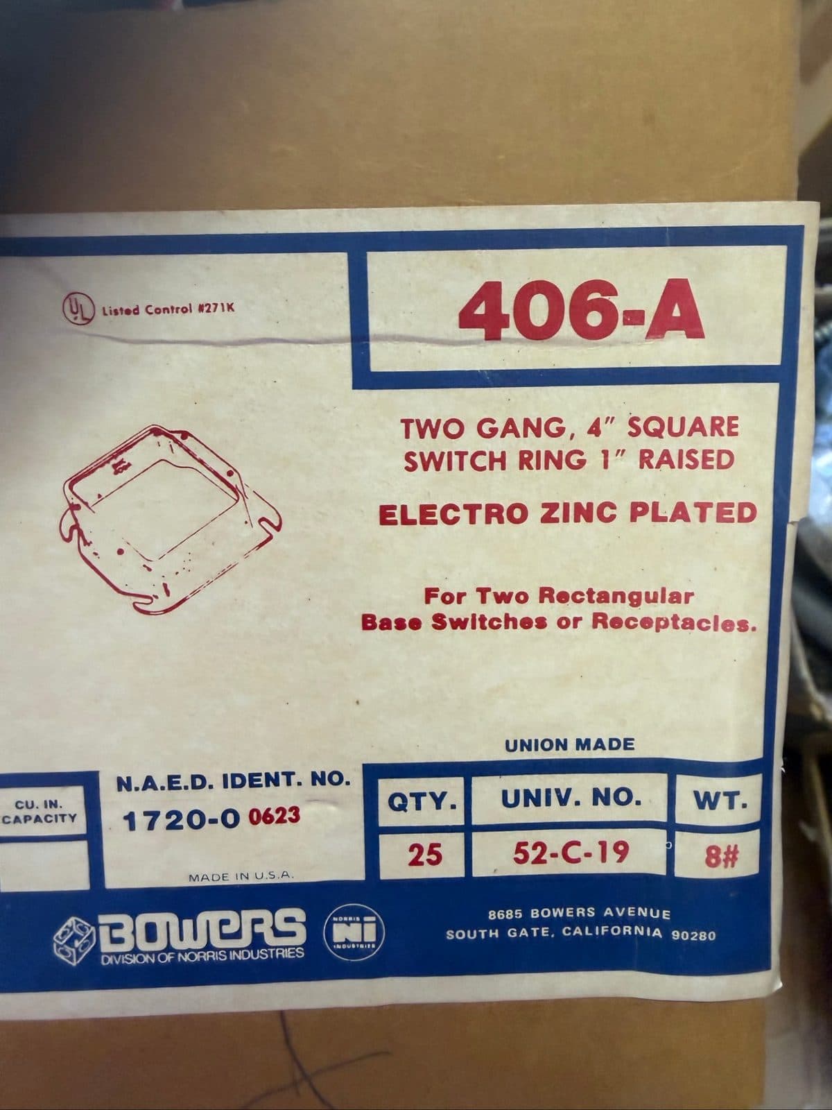 Bulk Lot Electrical Plaster Rings & Switch Rings – Bowers 4" Square (1/2", 3/4", 1-1/4" Raised)