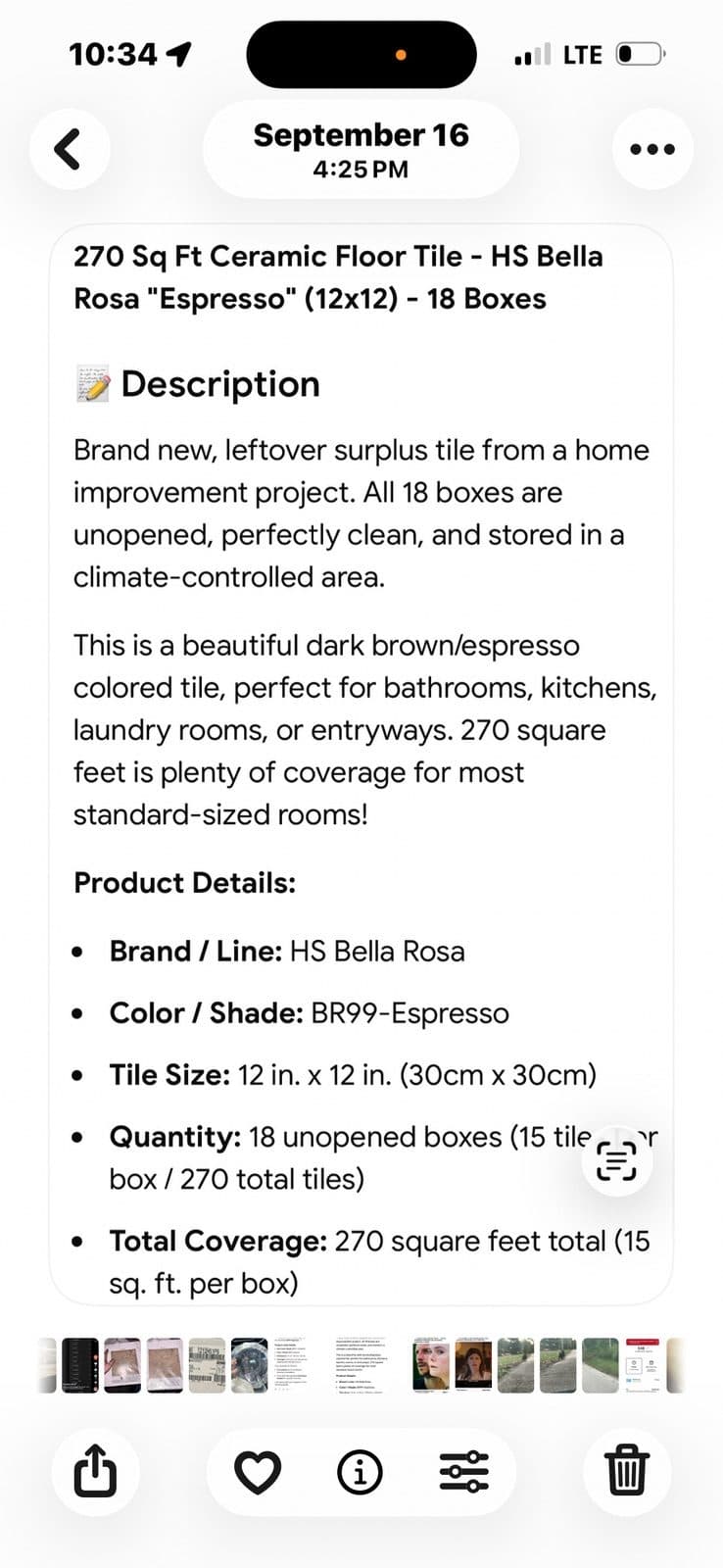270 Sq Ft Ceramic Floor Tile - HS Bella Rosa "Espresso" (12x12)