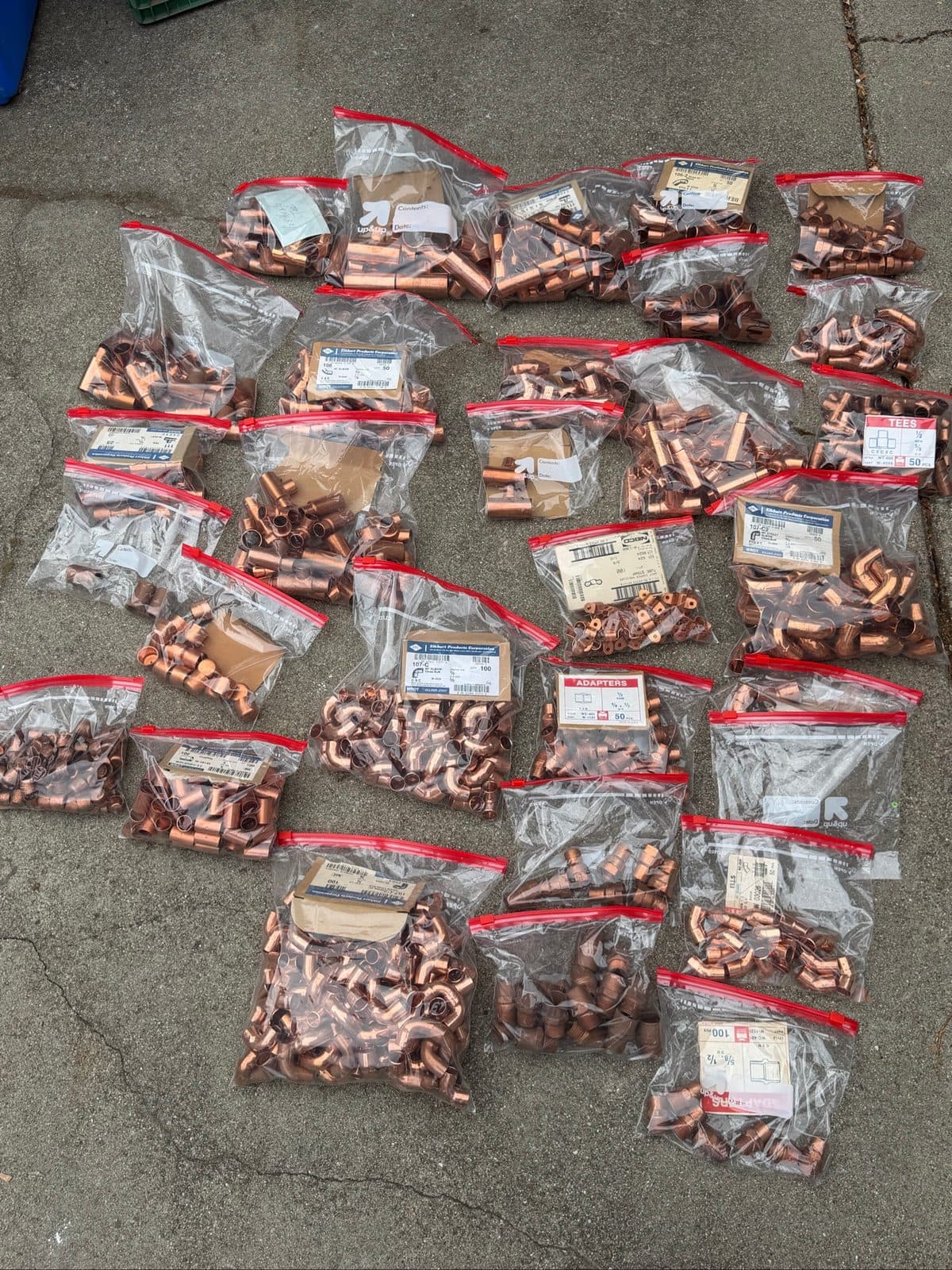 Large Bulk Lot Copper Plumbing Fittings & Connectors (1/2", 3/4", 1"+) - NIBCO / Elkhart 3