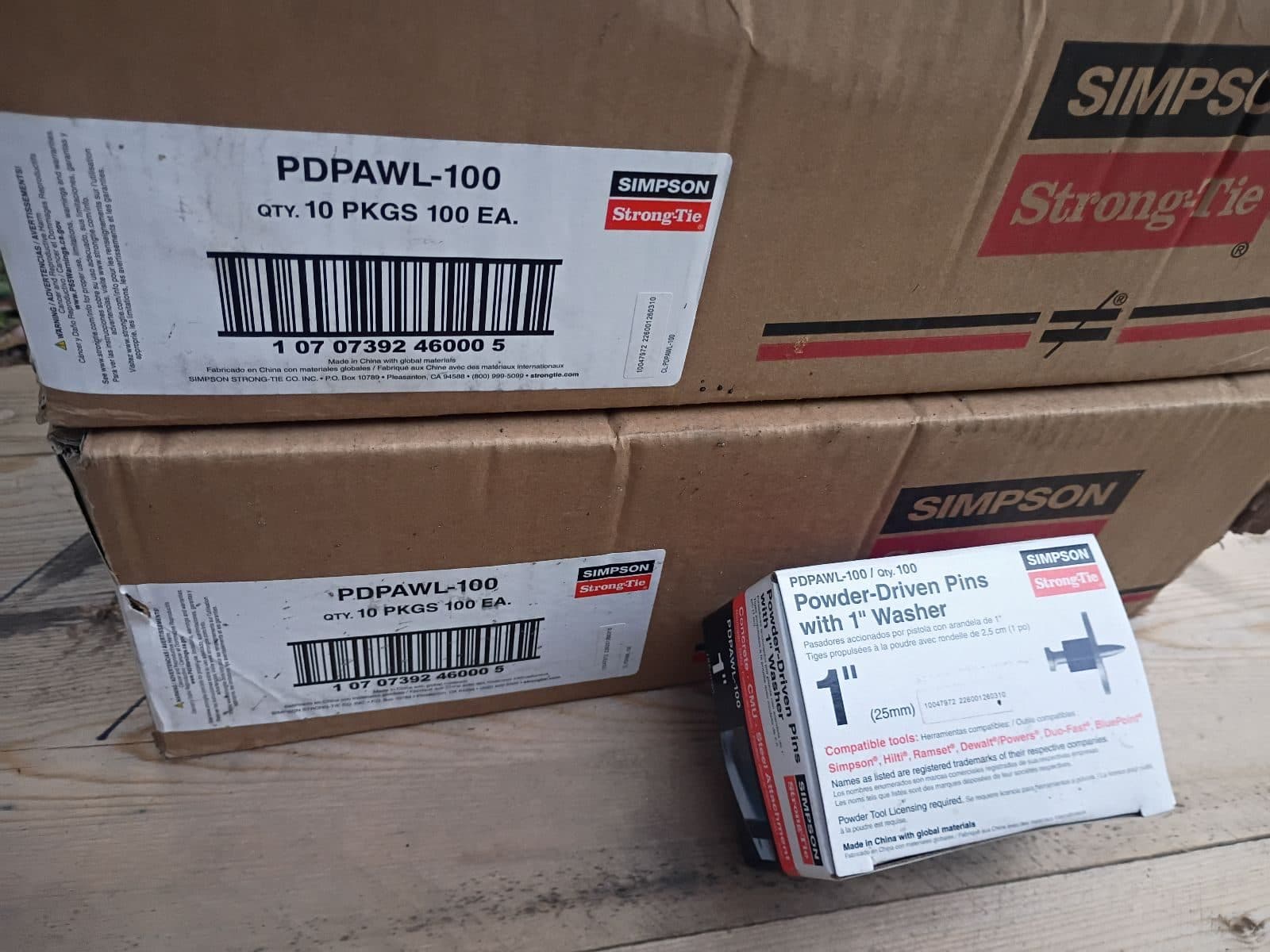 20 boxes of Powder driven pin w/1" washer 2