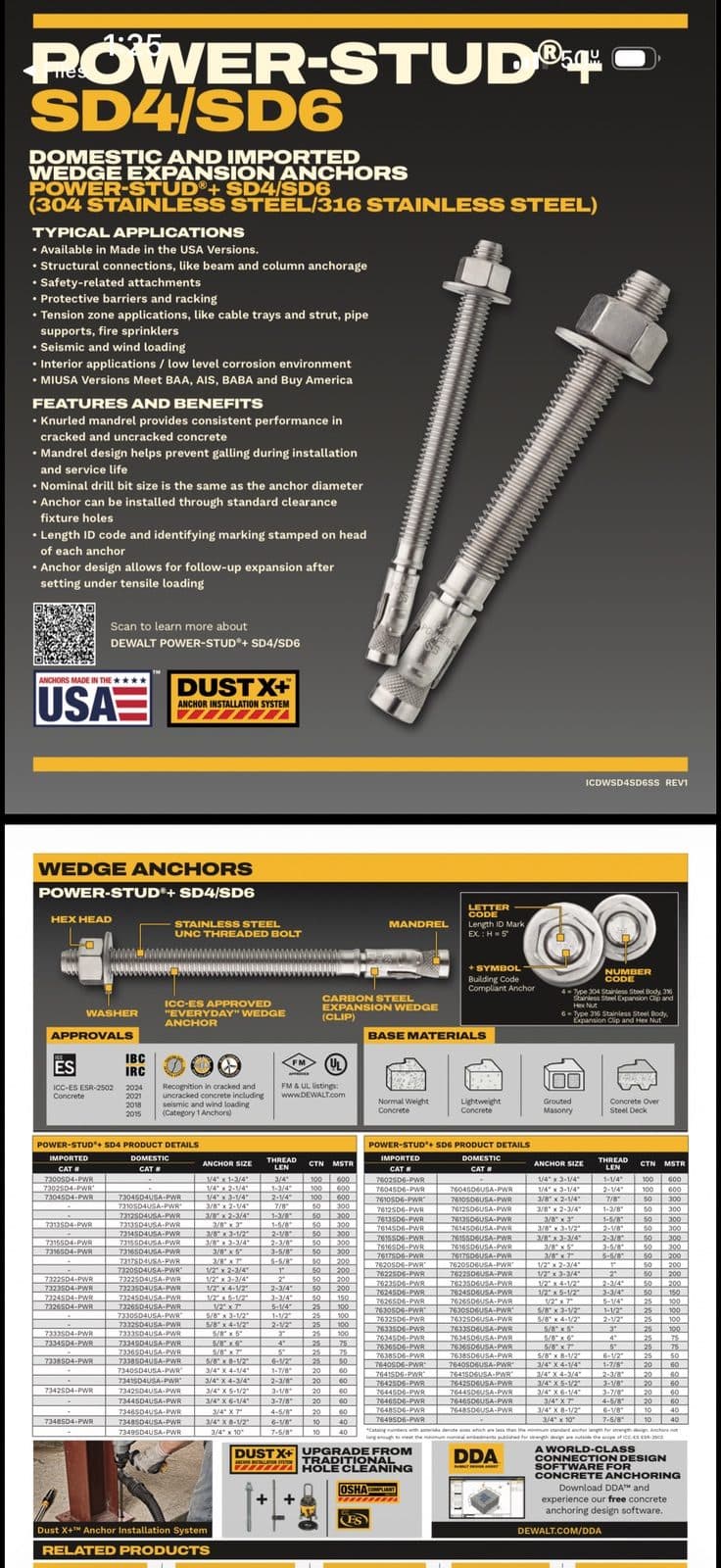 Dewalt 1/2” x 8 1/2” wedge anchors 25ct boxes 3