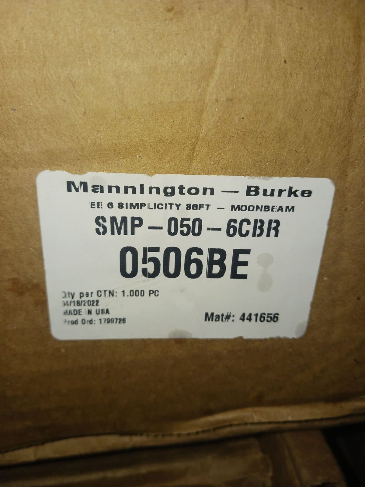 Mannington Burke Wall Base 6" x 36ft Roll Moonbeam Gray SMP-050-6CBR - Lot of 12 3