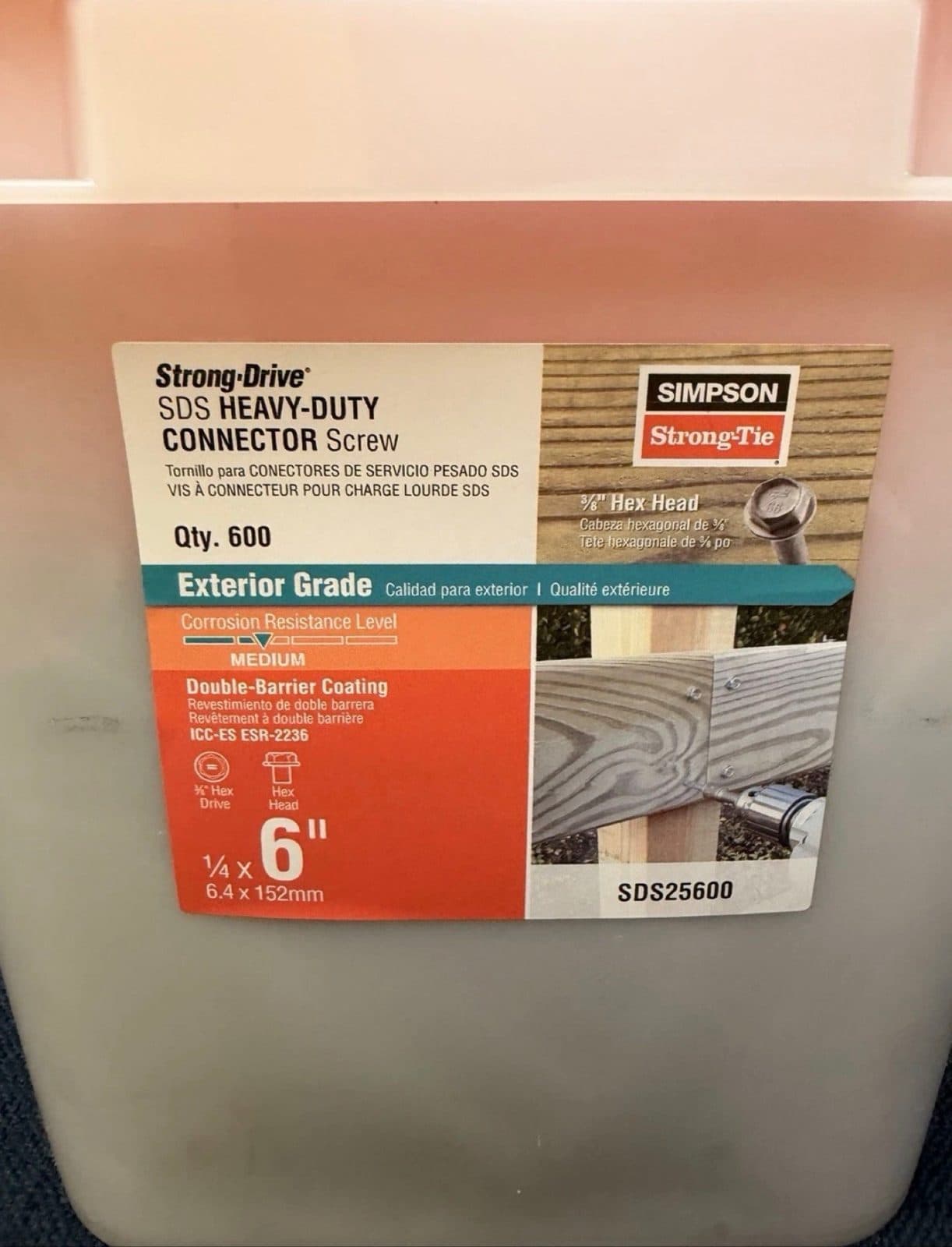 Simpson SDS25600 Strong-Drive Heavy-Duty Connector Screw (Pack of 600) 1/4” X 6” 2