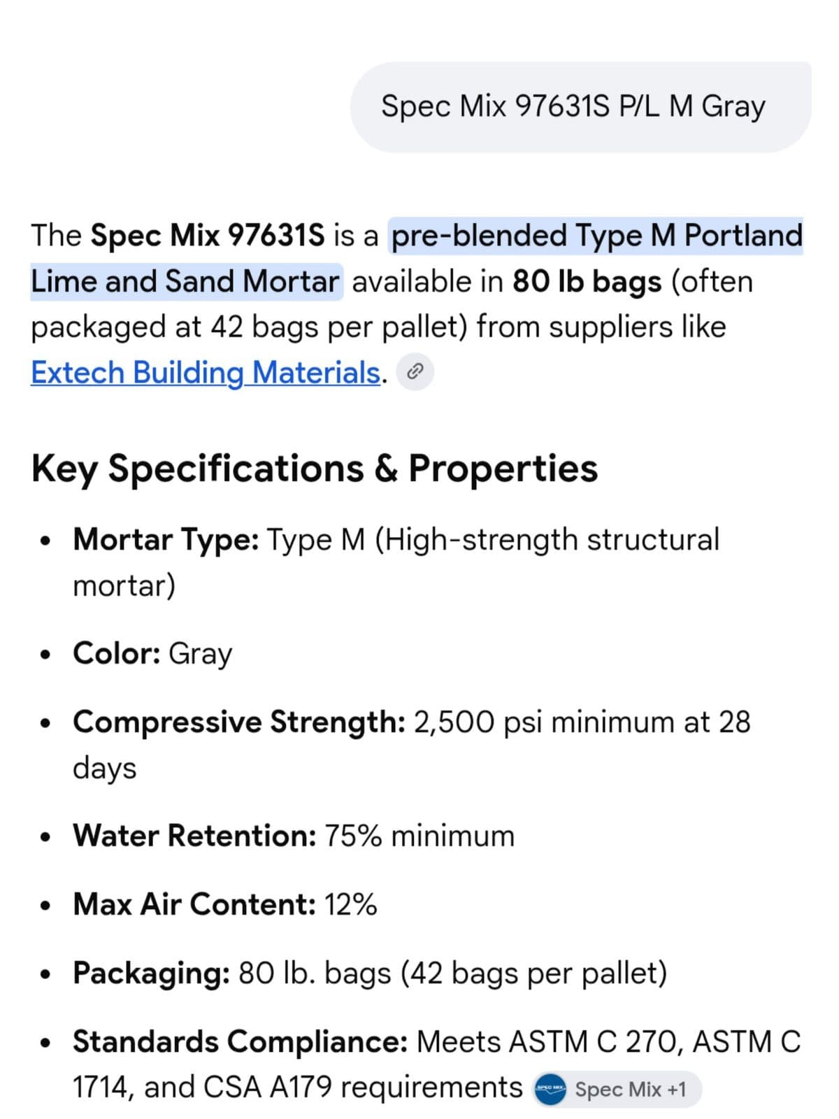 Spec Mix 97631S Type M Portland Lime and Sand Mortar 4