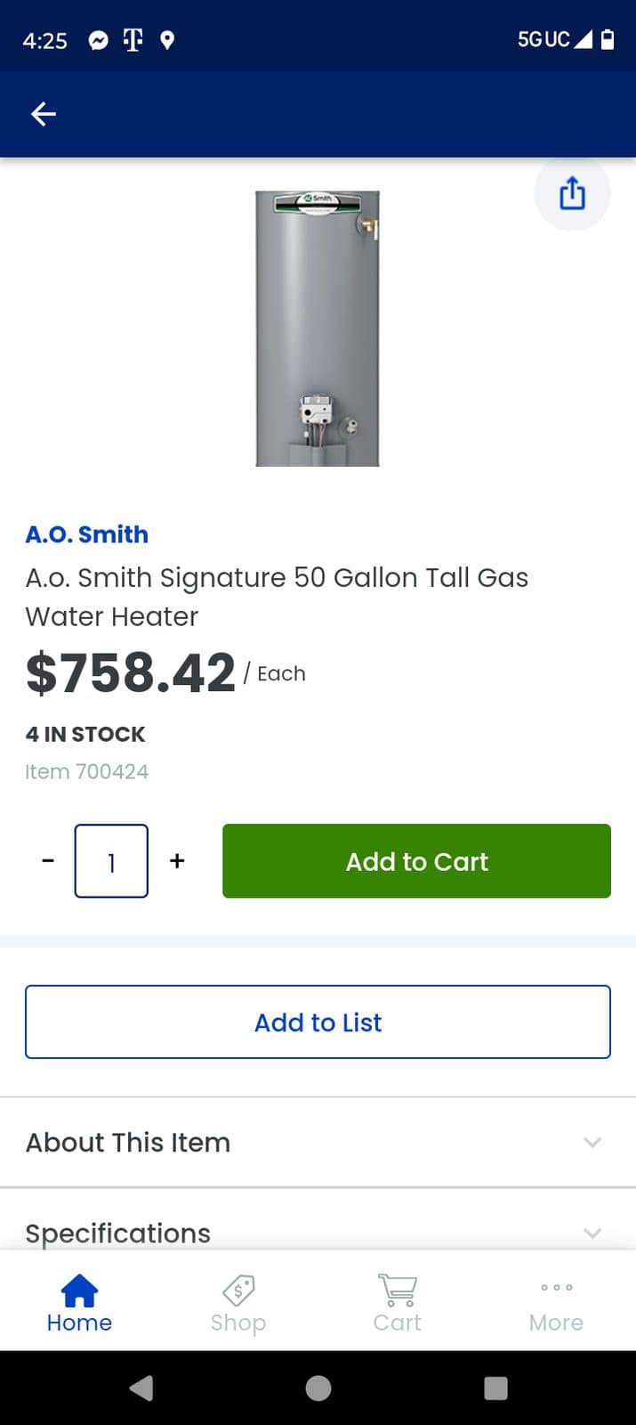 50 gallon gas hot water heater tall boy
