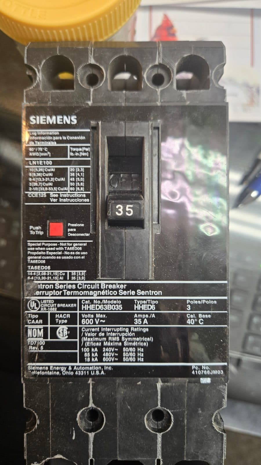 Siemens Cat. No. HHED63B035 35AMP Circuit Breakers