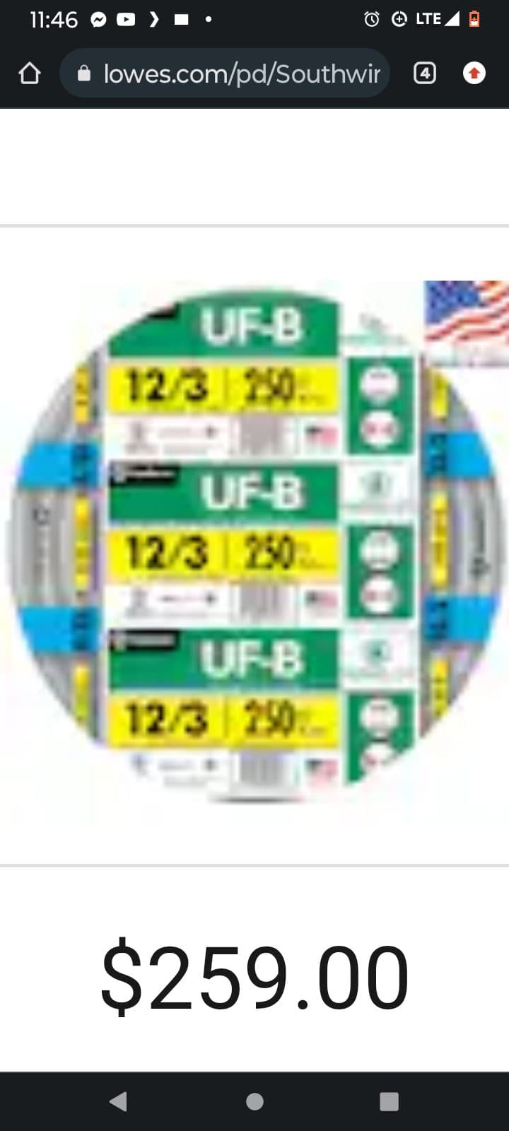 250FT OUTDOOR WIRING UF-B 12/3 600volts
