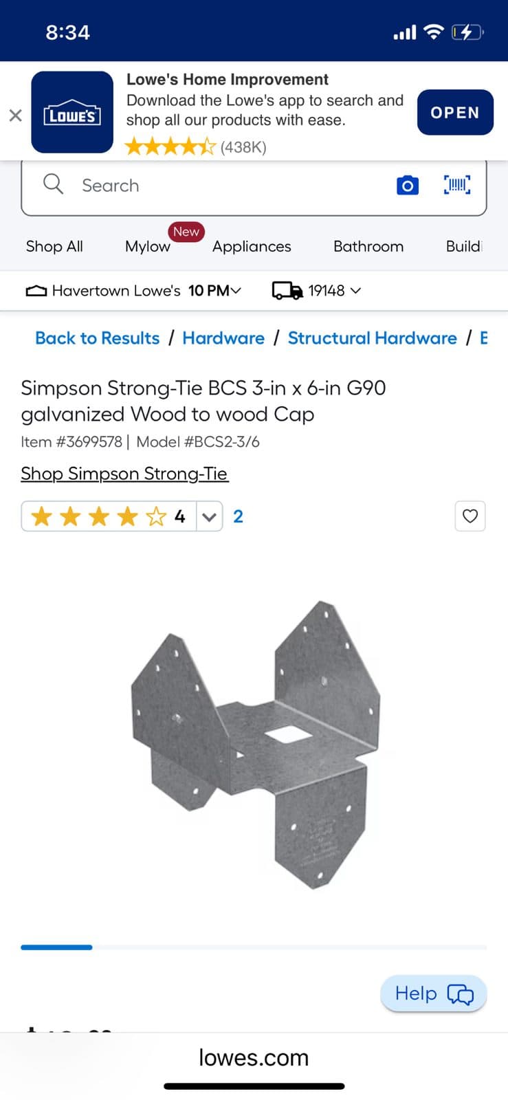 Simpson strong tie BCS 3in x 6in G90 galvanized wood to wood cap