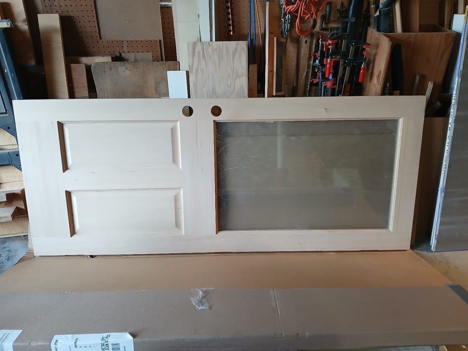 Solid wood door with glass panel: 32" x 79"