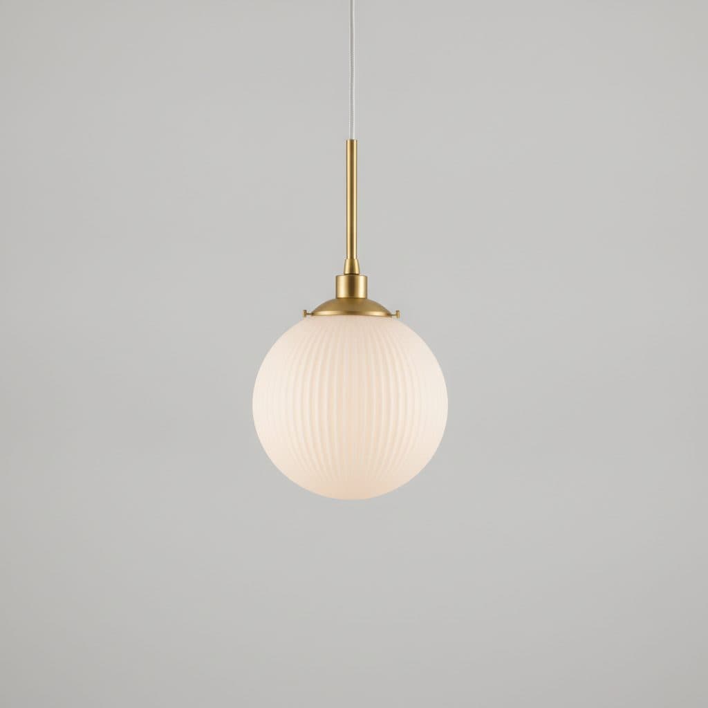 1-Light Gold Pendant with White Ribbed Glass Globe Shade