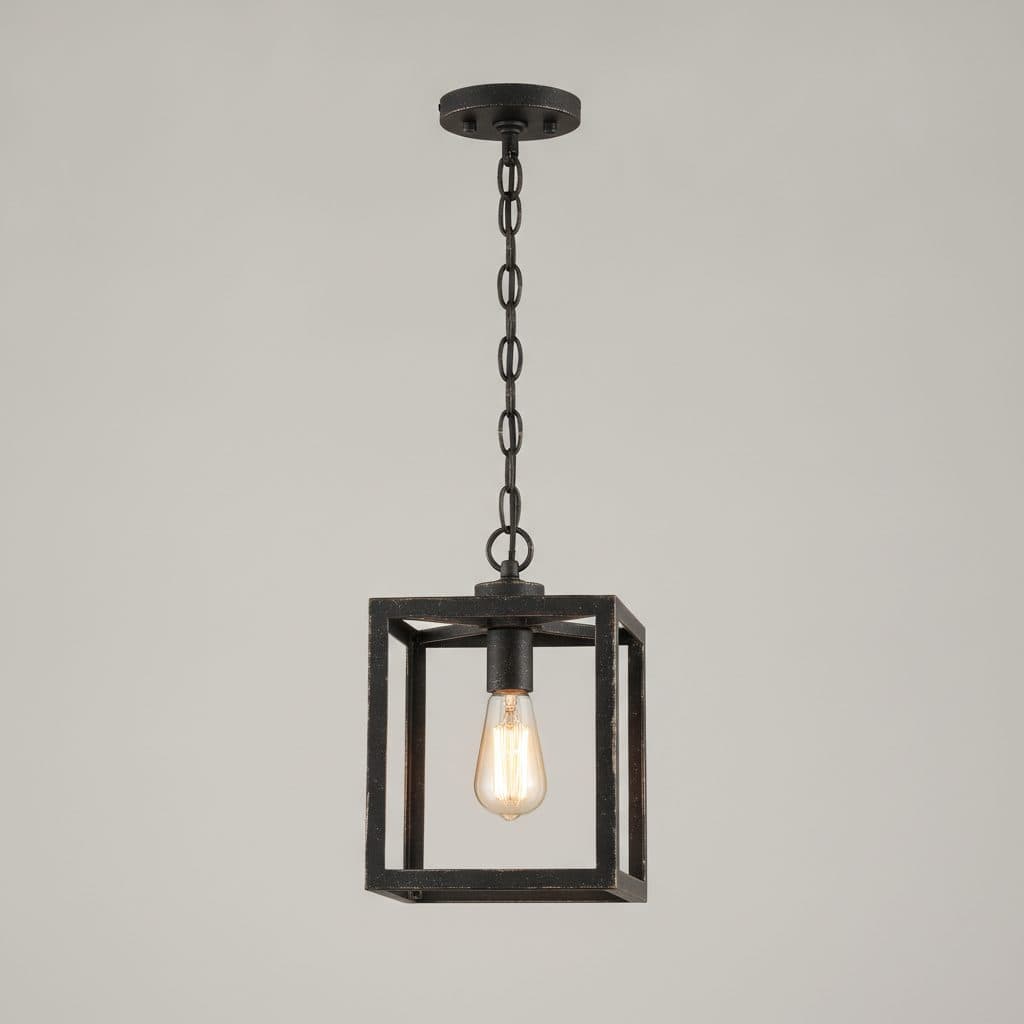 Boswell Quarter 9-1/2 in. 1-Light Distressed Black Farmhouse Mini Pendant