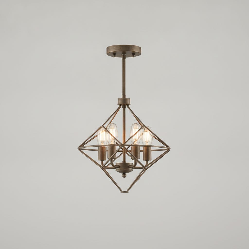 Weyburn 16.5 in. 4-Light Bronze Farmhouse Semi-Flush Mount with Caged Metal Shade
