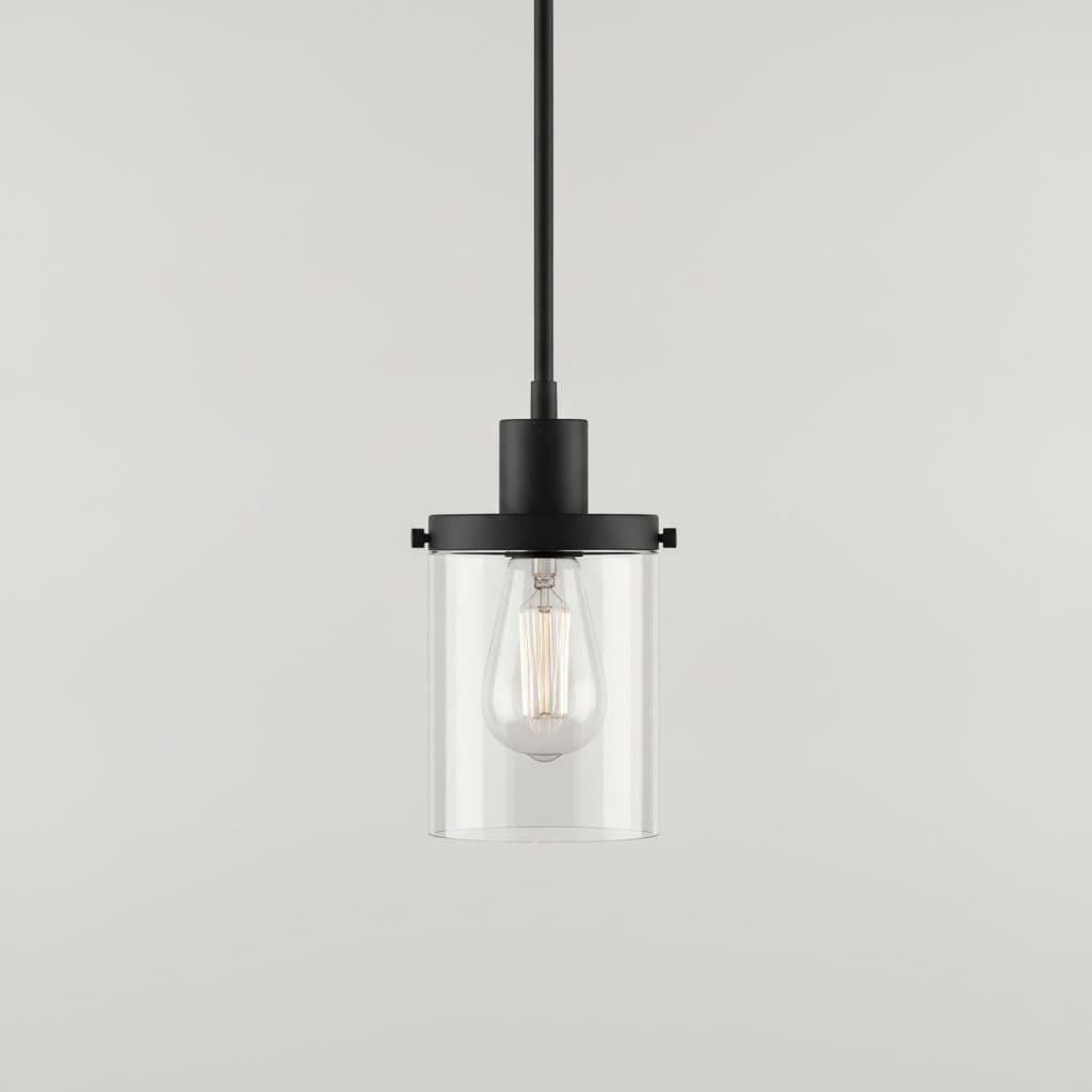 Tavares Collection 11 in. 1-Light Matte Black Mini Pendant with Clear Glass Shade