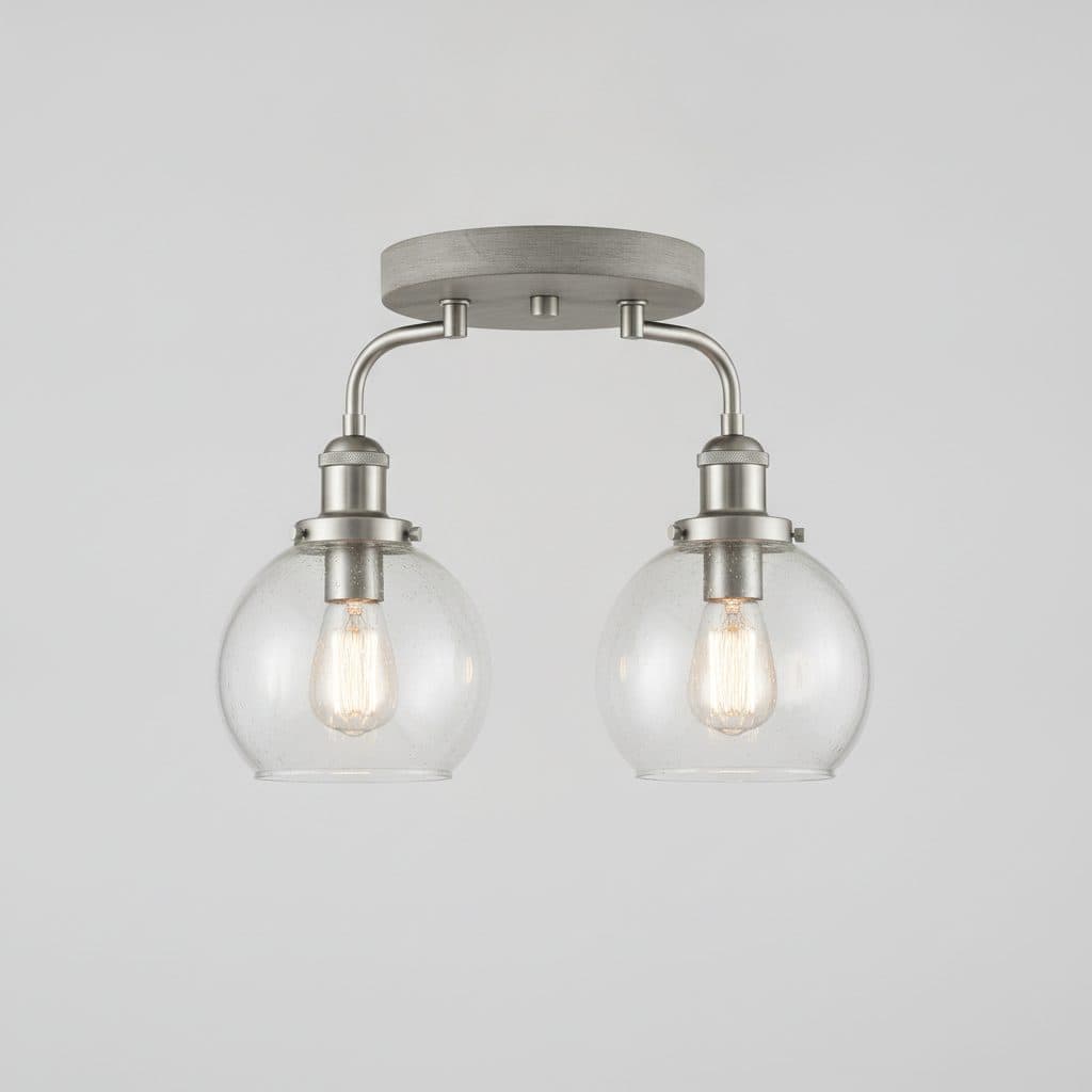 Richland 2-Light Grey Wood Semi-Flush Mount with Clear Seedy Glass