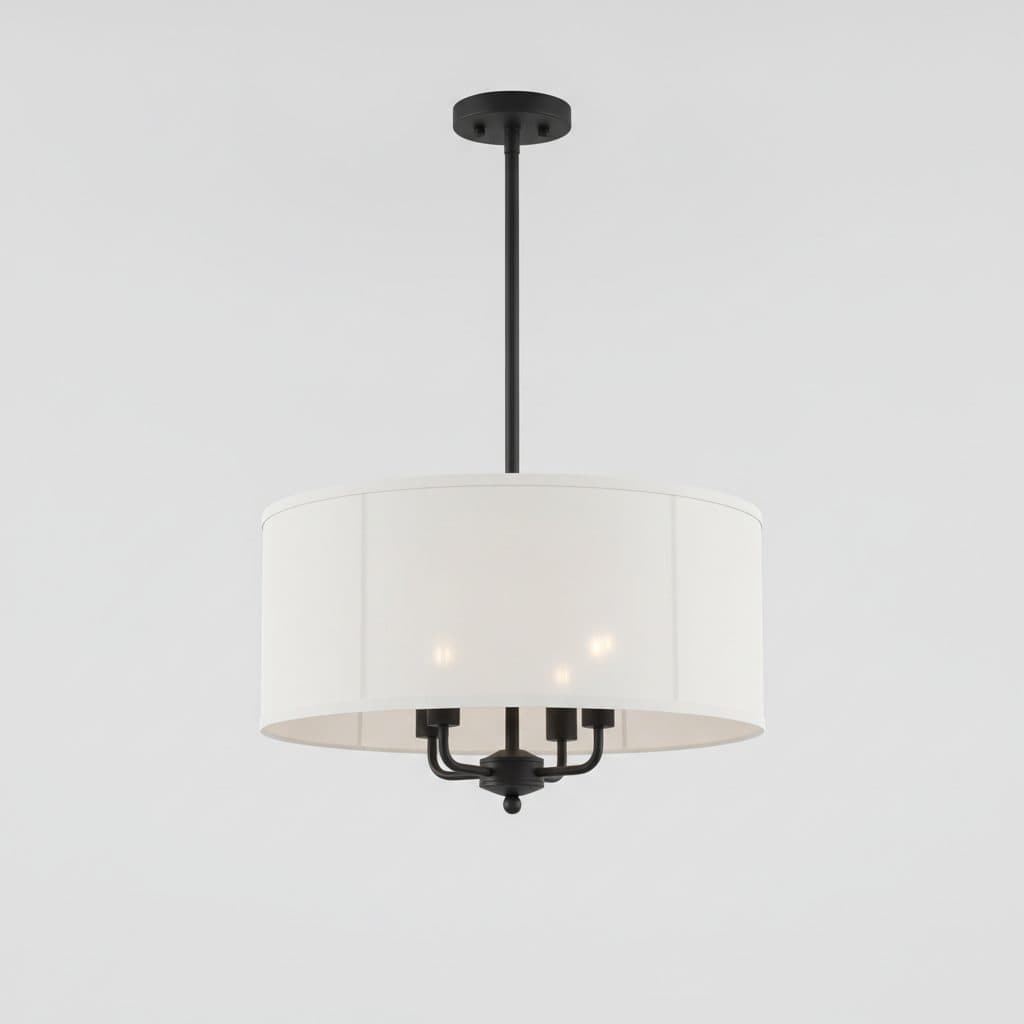 Brookley 4-Light Matte Black Shaded Pendant with White Fabric Shade