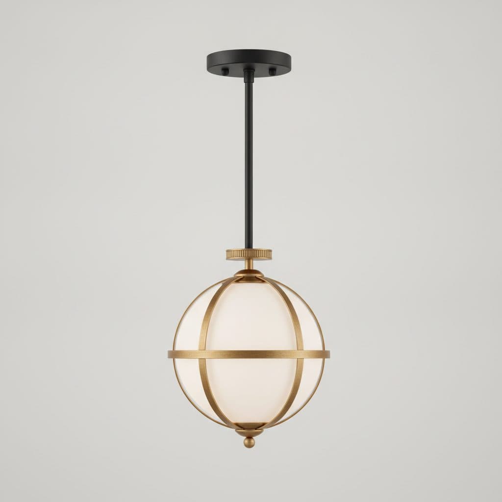 Nadine 12.75 in. 1-Light Black and Antique Gold Pendant with Frosted Glass Globe