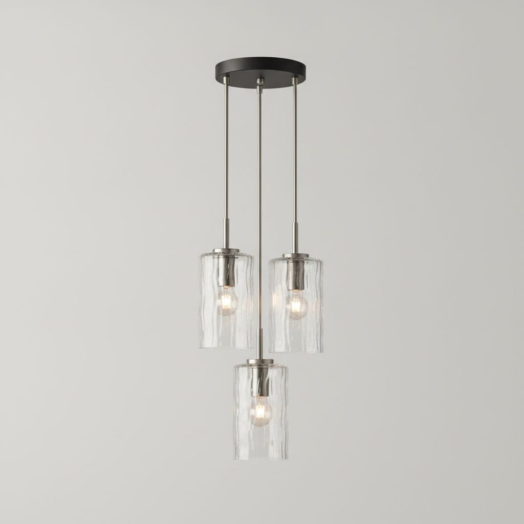 Elara 3-Light Matte Black and Brushed Nickel Pendant with Clear Textured Glass