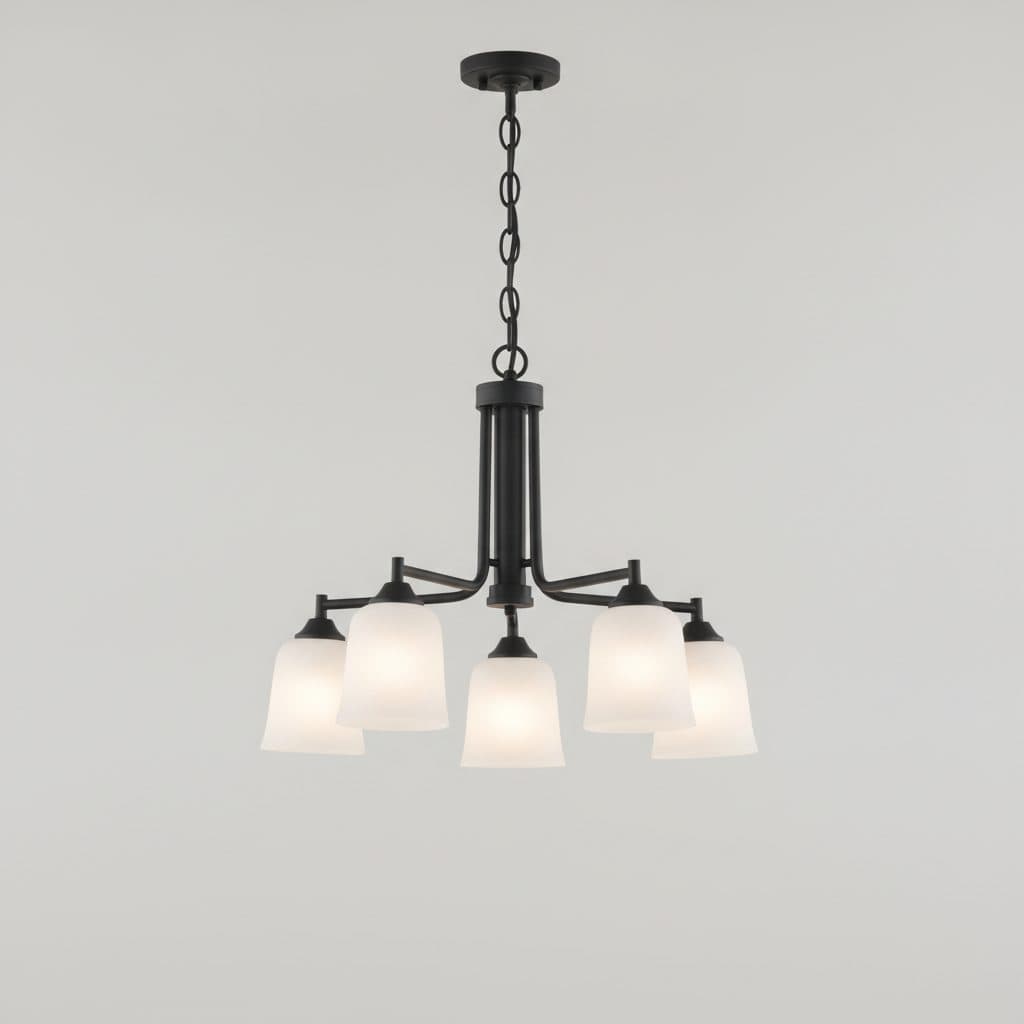 Juniper 5-Light Matte Black Chandelier with White Opal Etched Glass Shades