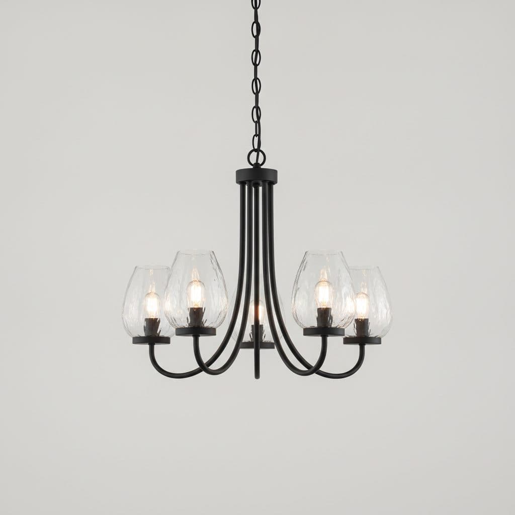 Thorna 5-Light Black Chandelier with Clear Water Glass