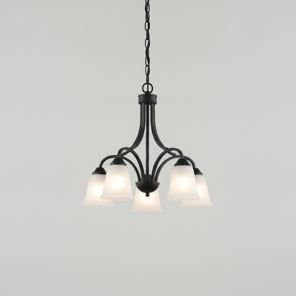 16.5 in. 5-Light Black Down-Light Chandelier with Frosted Glass Bell Shades