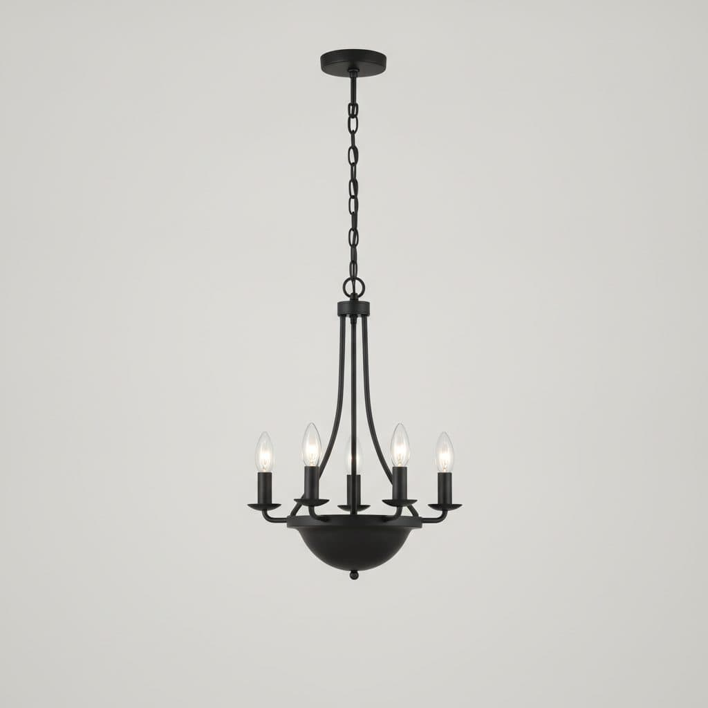 Pellum Collection 25 in. 5-Light Matte Black Modern Traditional Chandelier