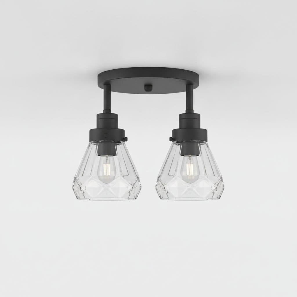 Alsy 11 in. 2-Light Matte Black Transitional Semi-Flush Mount with Clear Faceted Glass Shade