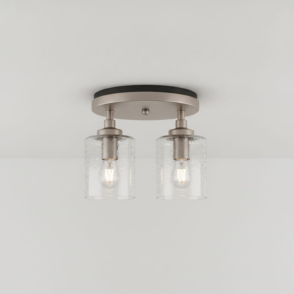 Elara 12 in. 2-Light Matte Black and Brushed Nickel Flush Mount with Clear Textured Glass