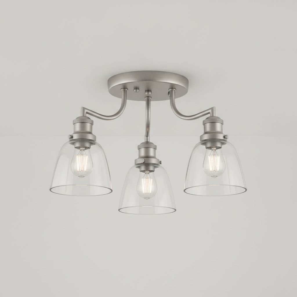 Huxby 13 in. 3-Light Brushed Nickel Semi-Flush Mount with Clear Glass Shade