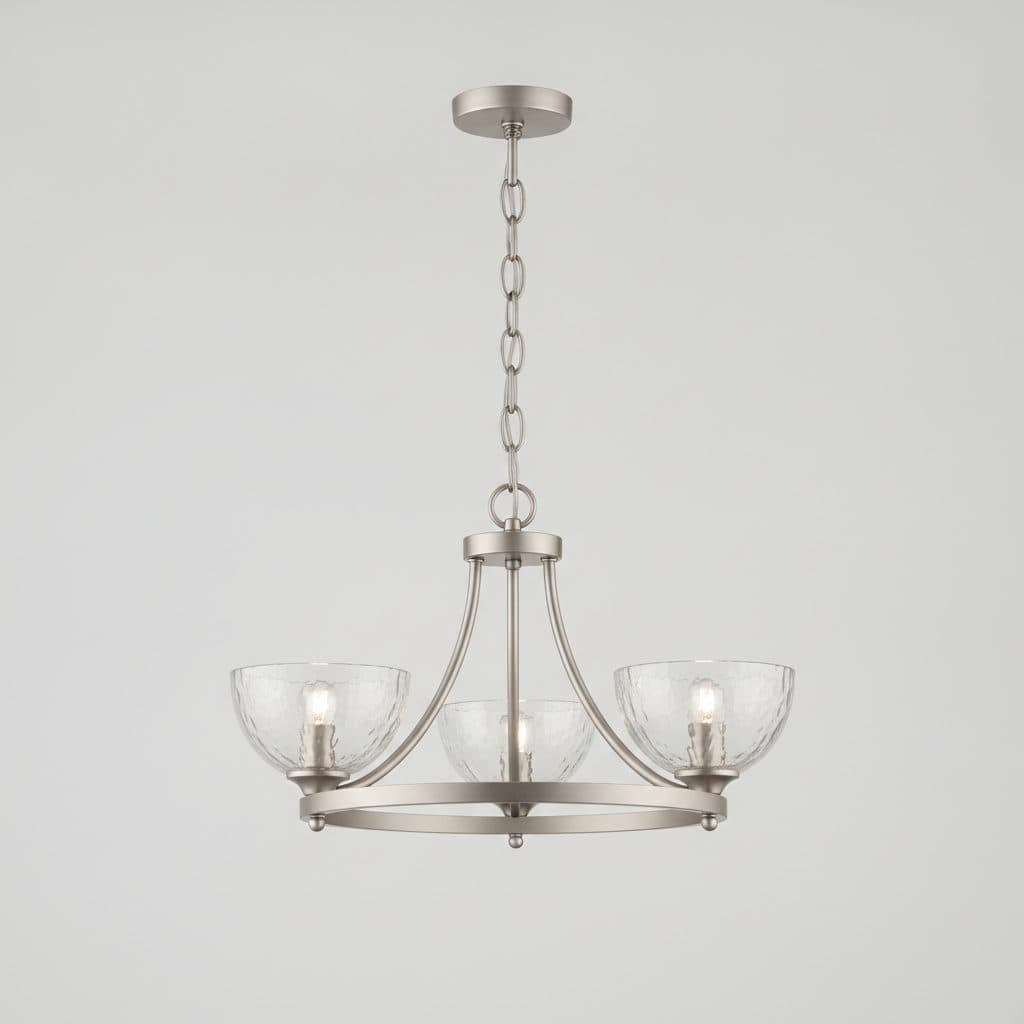 Nerine 3-Light Brushed Nickel Foyer Pendant with Hammered Glass