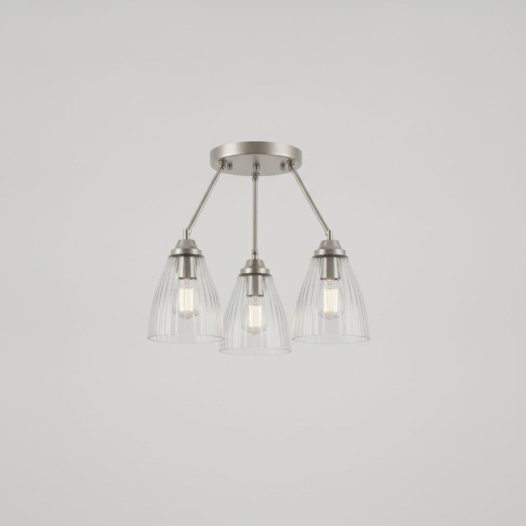 Delphi 3-Light Brushed Nickel Shaded Pendant with Clear Ribbed Glass Shade