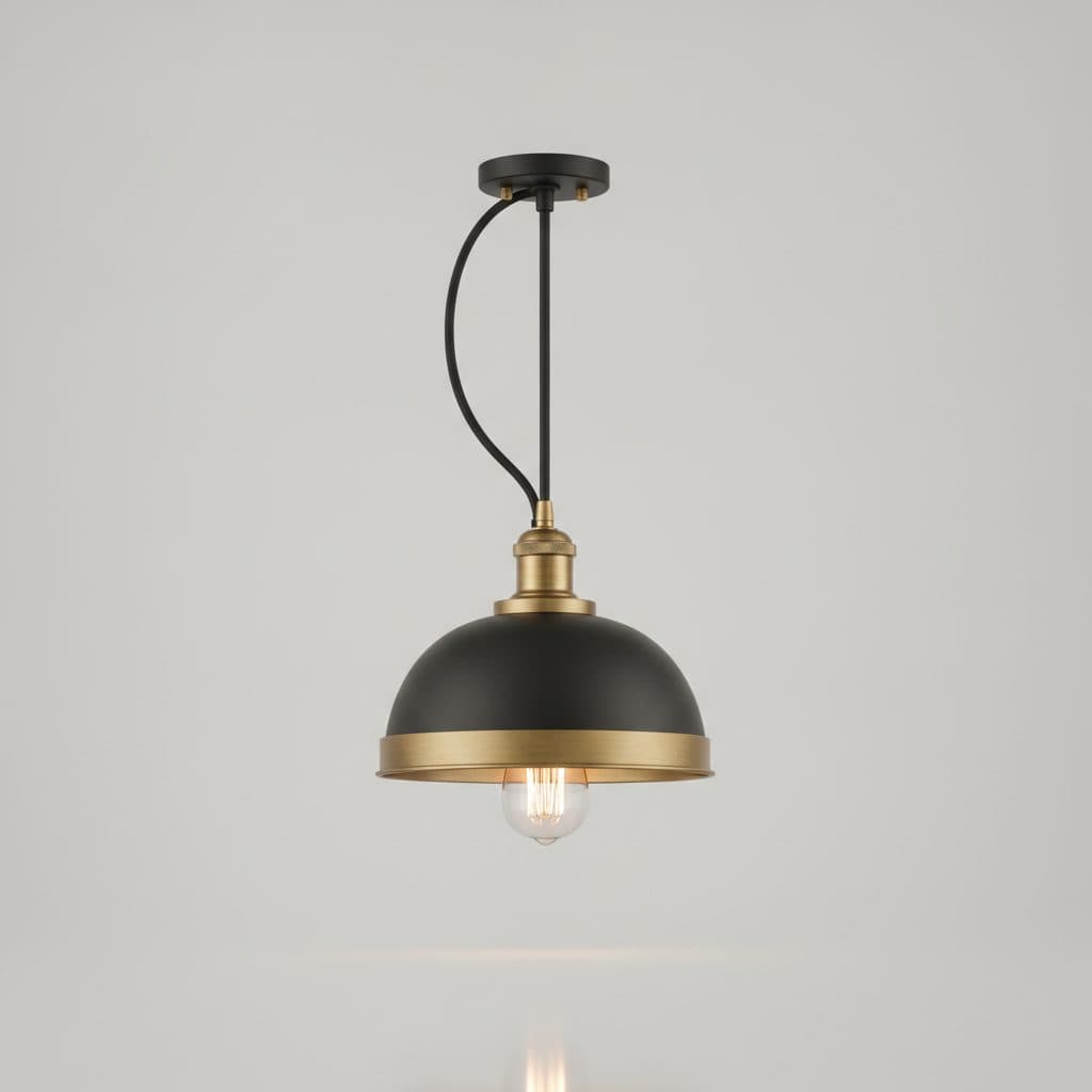 Knollwood 7 in. 1-Light Black Bronze Mini Pendant with Vintage Brass Accents