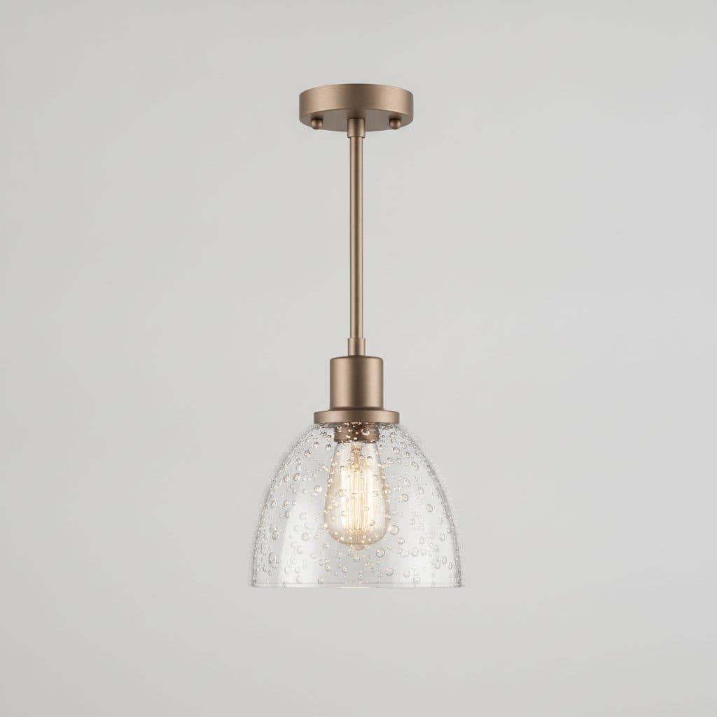 Hastings 1-Light Satin Bronze Mini Pendant with Clear Bubble Glass Cage